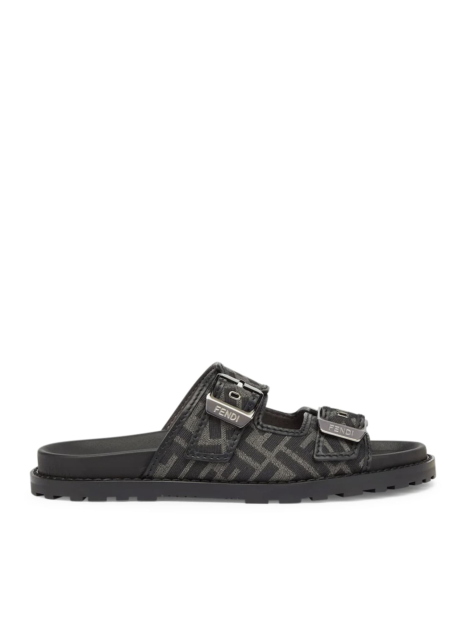 Fendi Feel Ff Jacquard Sandals In Gray Black+black