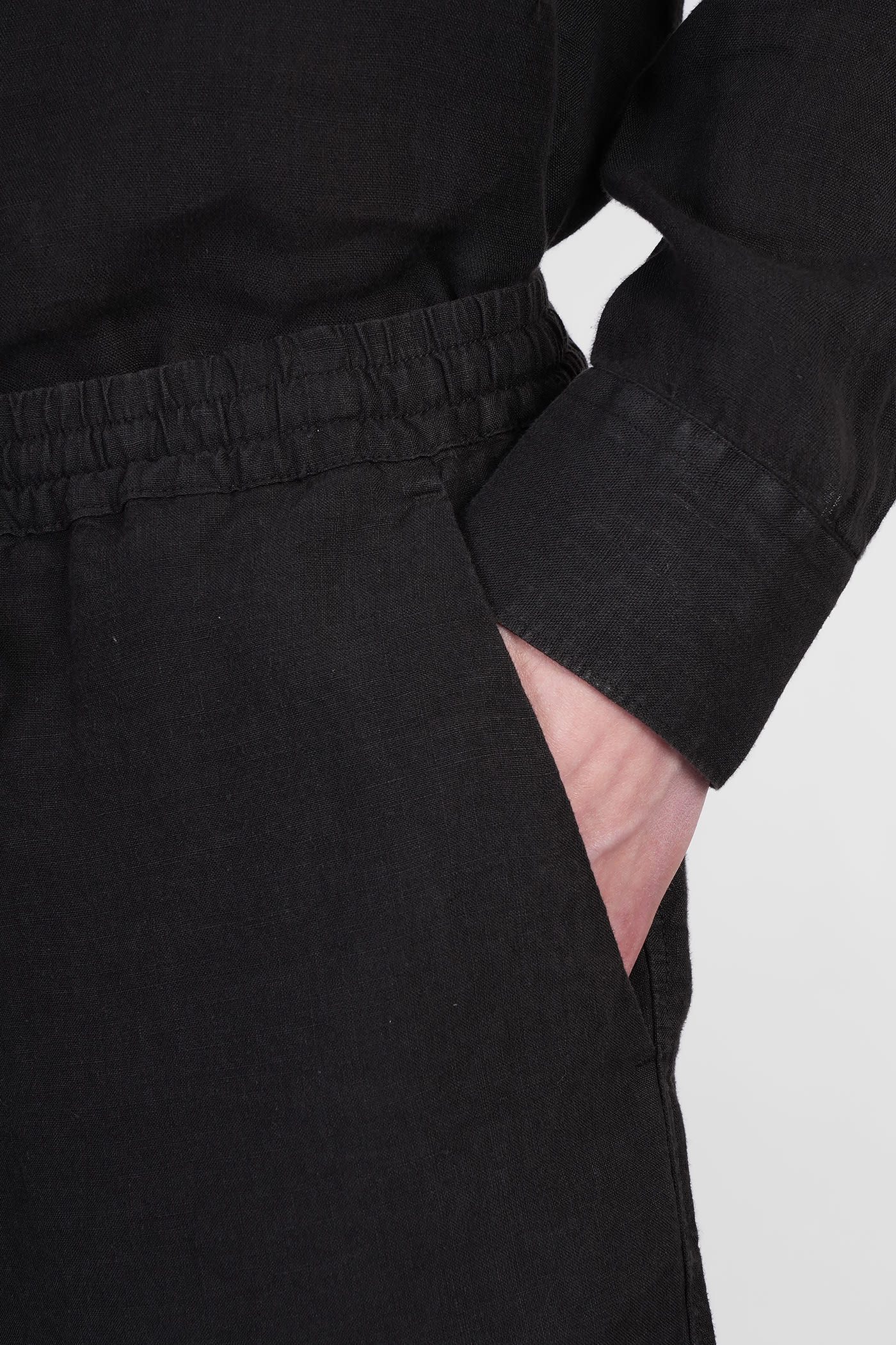 120% Lino Linen Bermuda Shorts In Black
