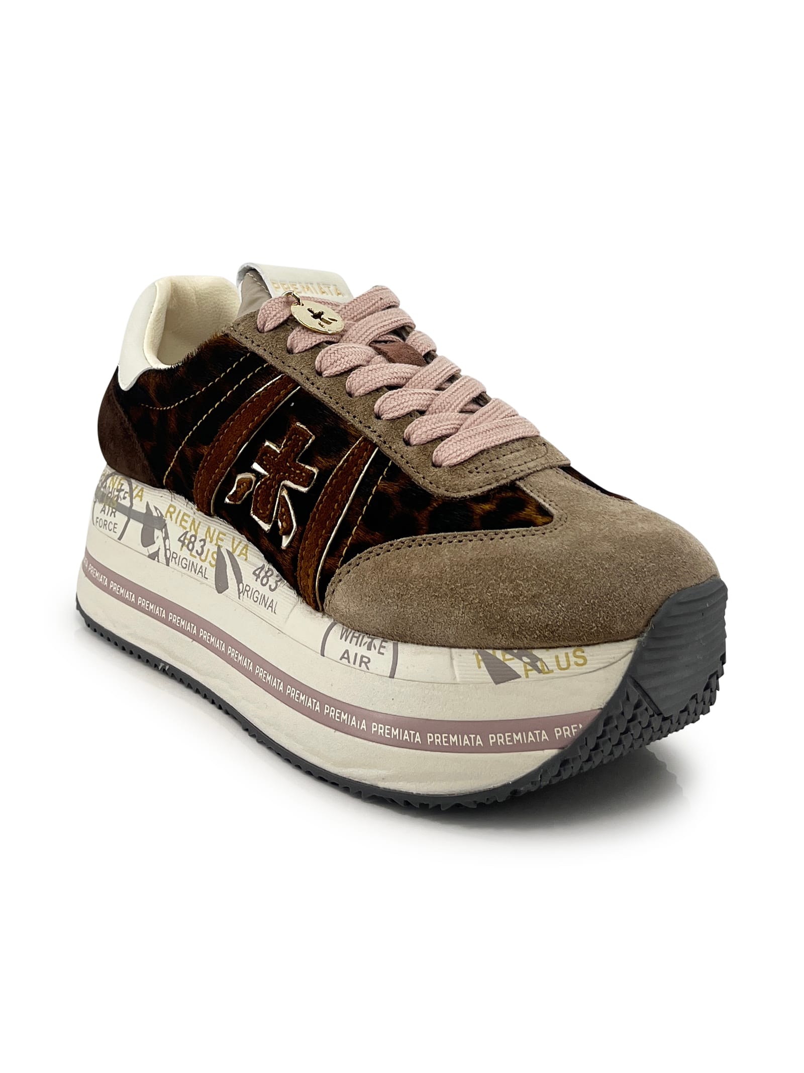 Premiata Animal Print Ponyskin Sneakers With Iconic Embossed Logo In Multi