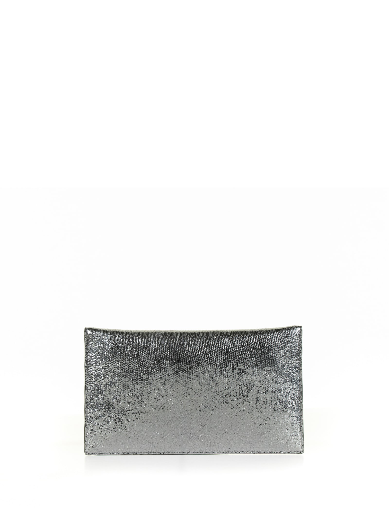 Shop Demellier Leather Clutch Bag With Shoulder Strap In Silver