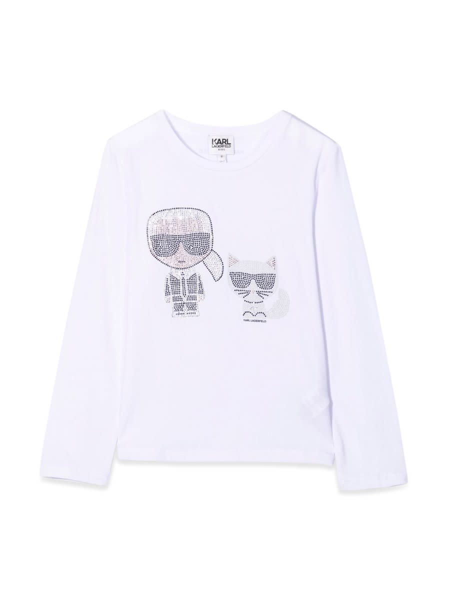 Karl Lagerfeld Kids' T-shirt Karl & Choupette Con Strass In White