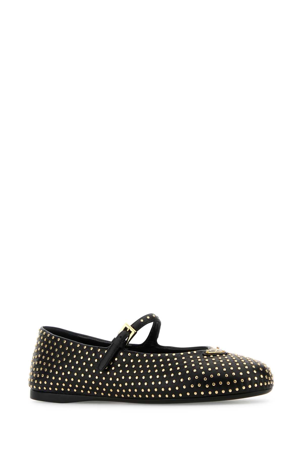 Prada Triangle-logo Stud-embellished Ballerina Shoes In Black