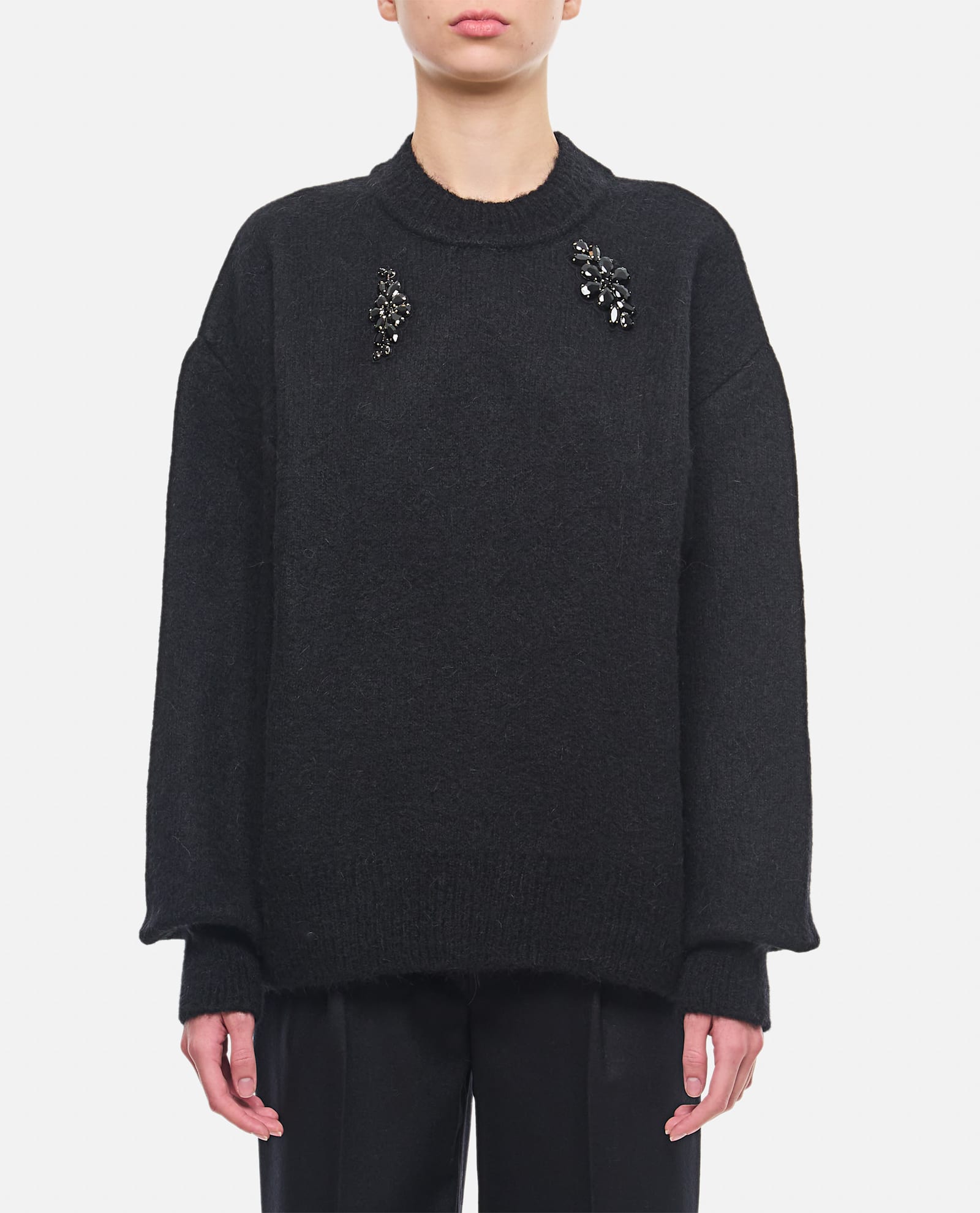 Shop Simone Rocha Alpaca Knit Relaxed Jumper W/ Turbo Emb In Black