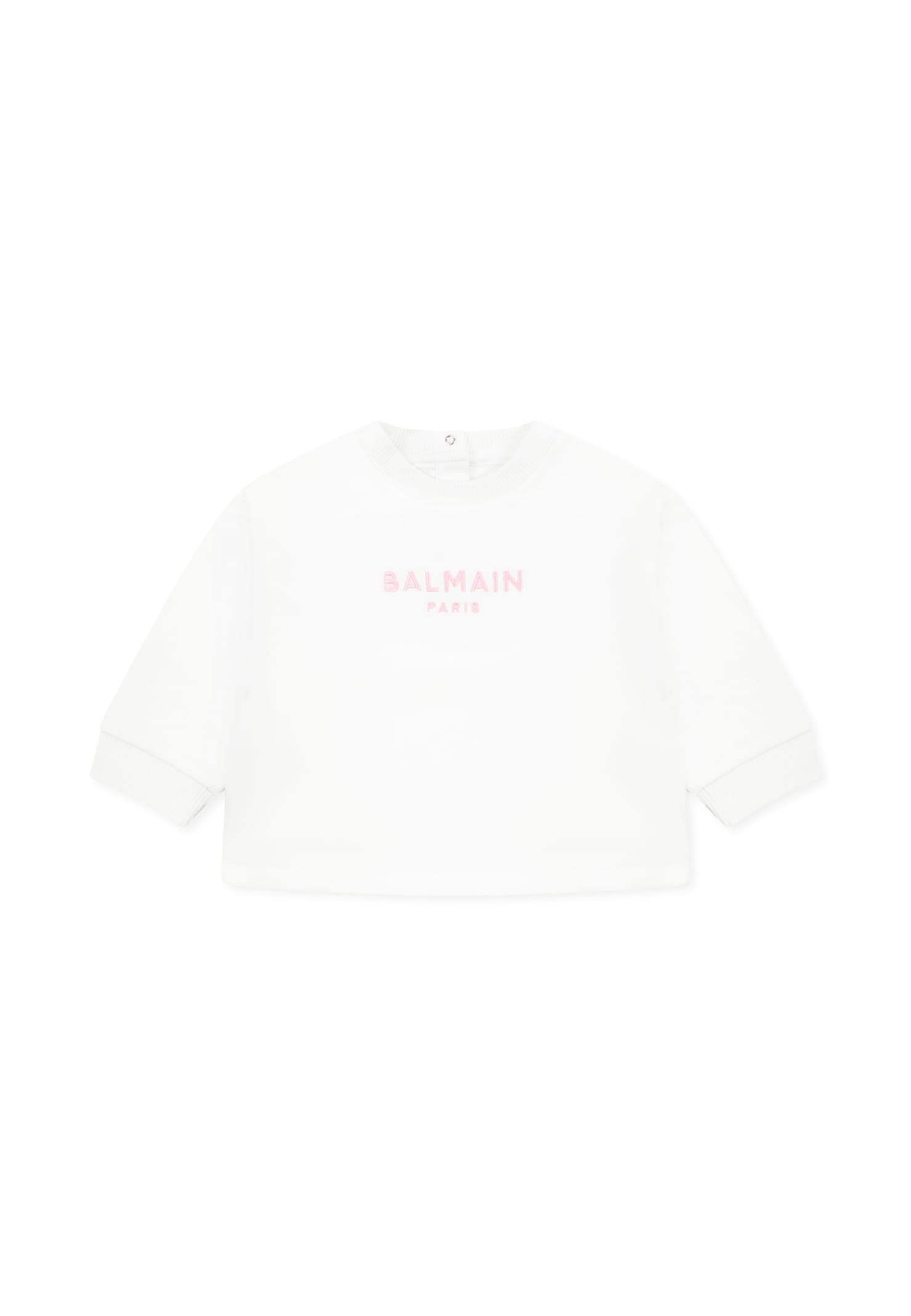 Balmain White Sweatshirt For Baby Girl With Logo In White