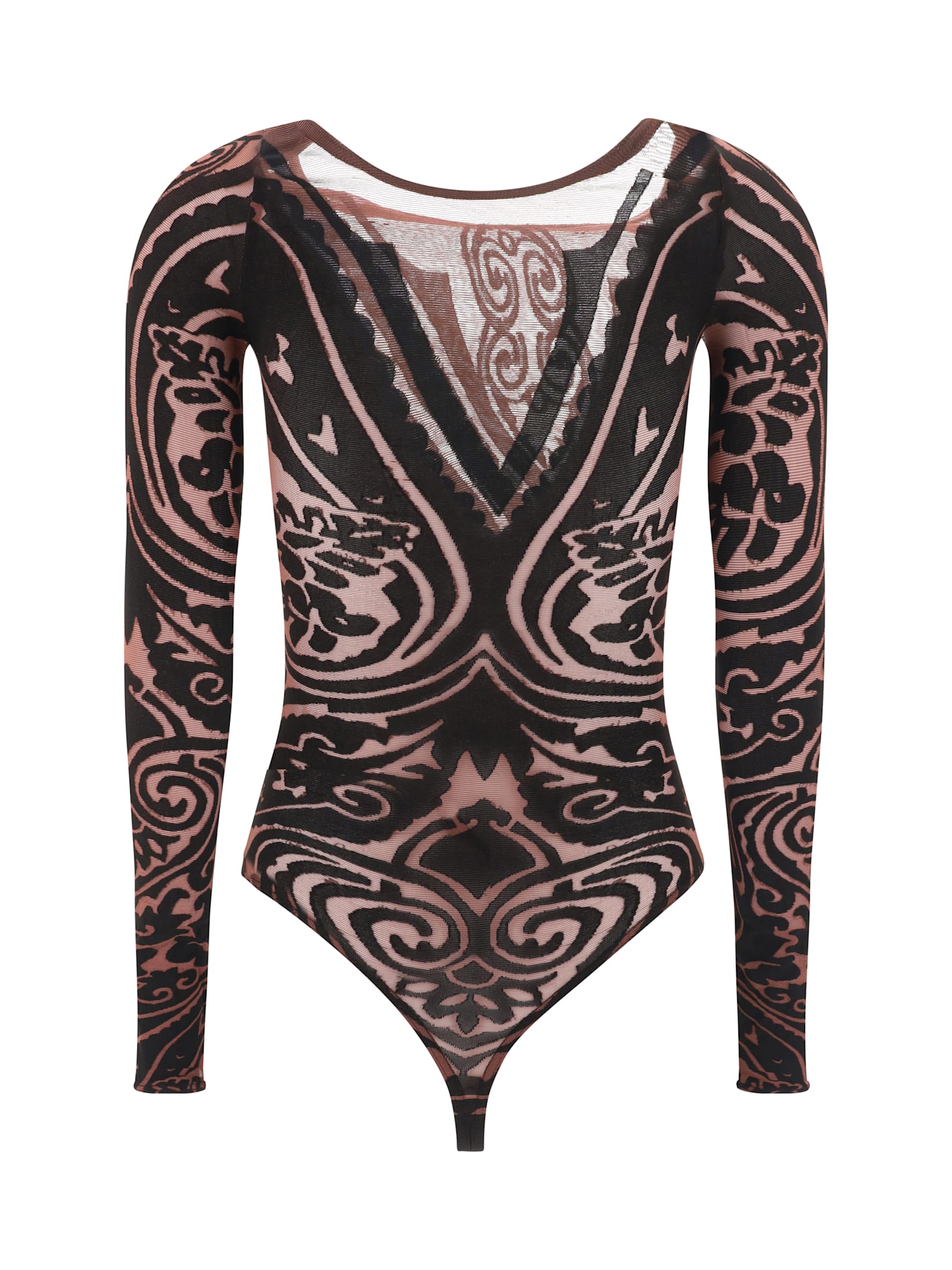 Shop Wolford Etro X  Tattoo Bodysuit In Chocolate/black