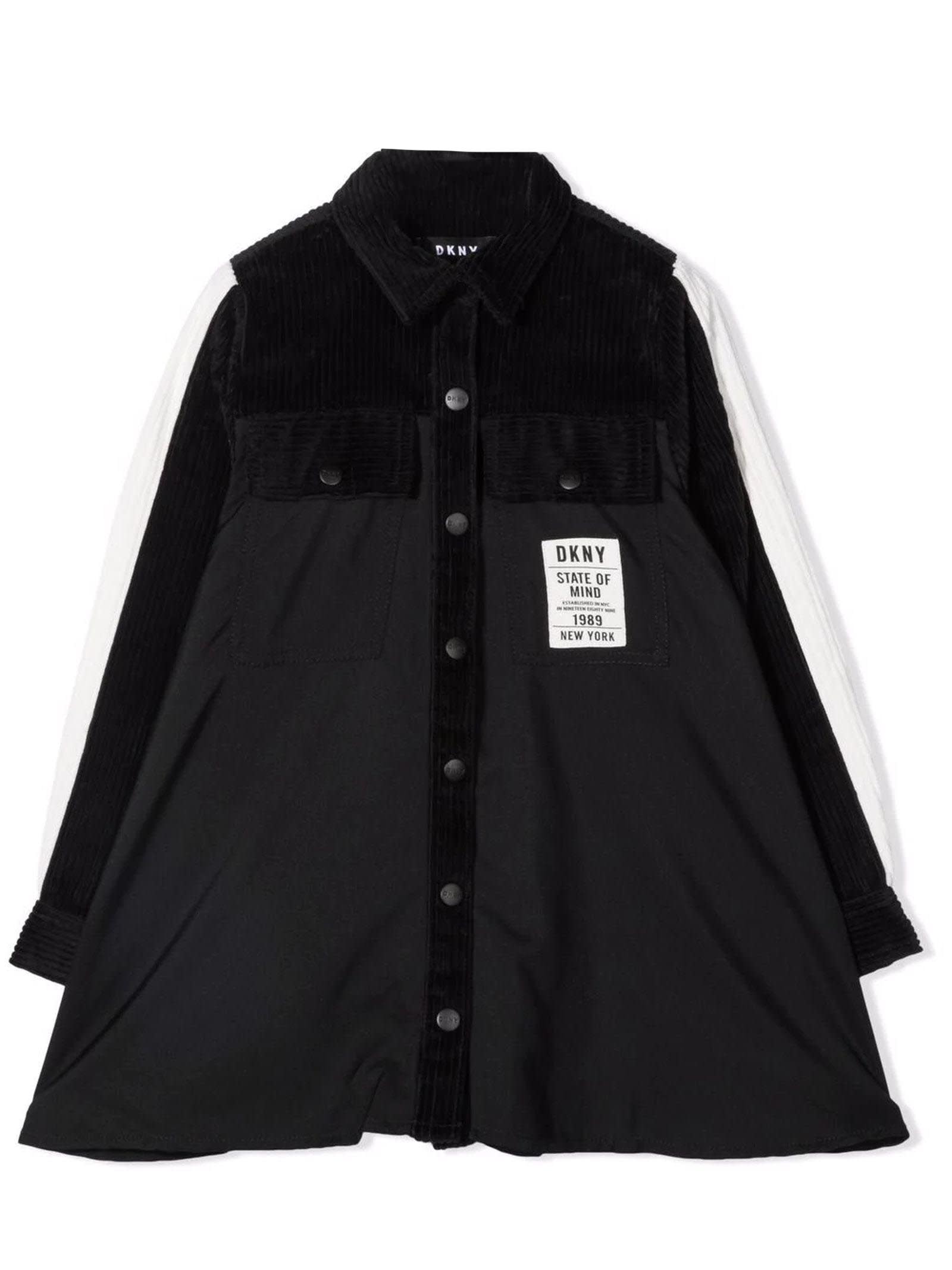 DKNY Black Cotton Corduroy Shirt Dress