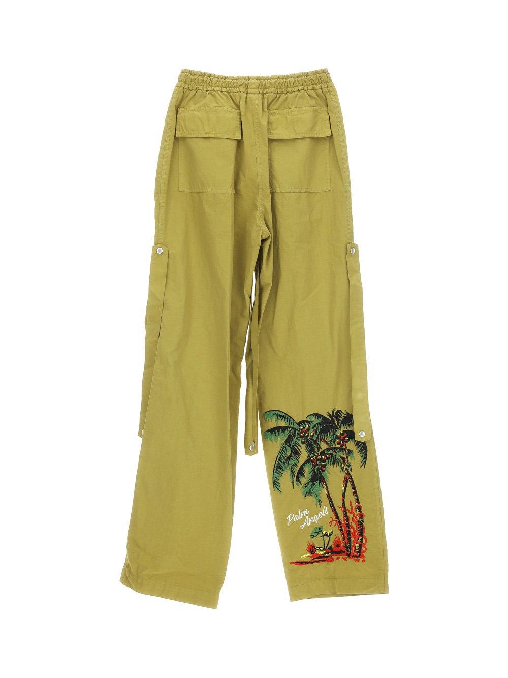 Shop Palm Angels Graphic Printed Drawstring Cargo Trousers In Kaki