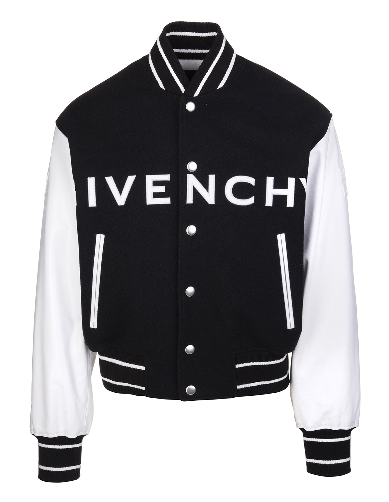 Man Black And White Givenchy Bomber In Wool And Leather