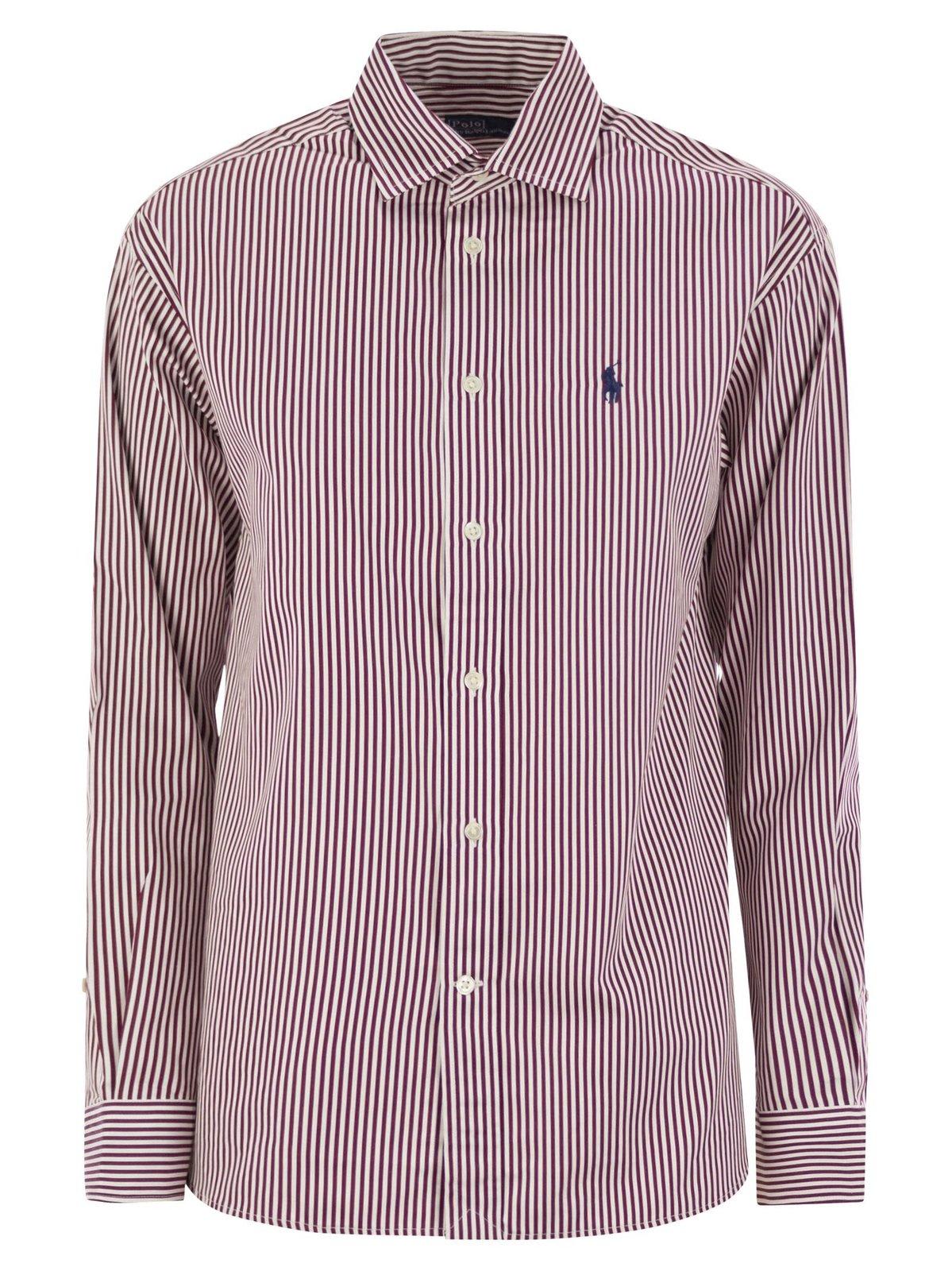 Shop Polo Ralph Lauren Relaxed Fit Pinstriped Shirt In Bianco/bordeaux