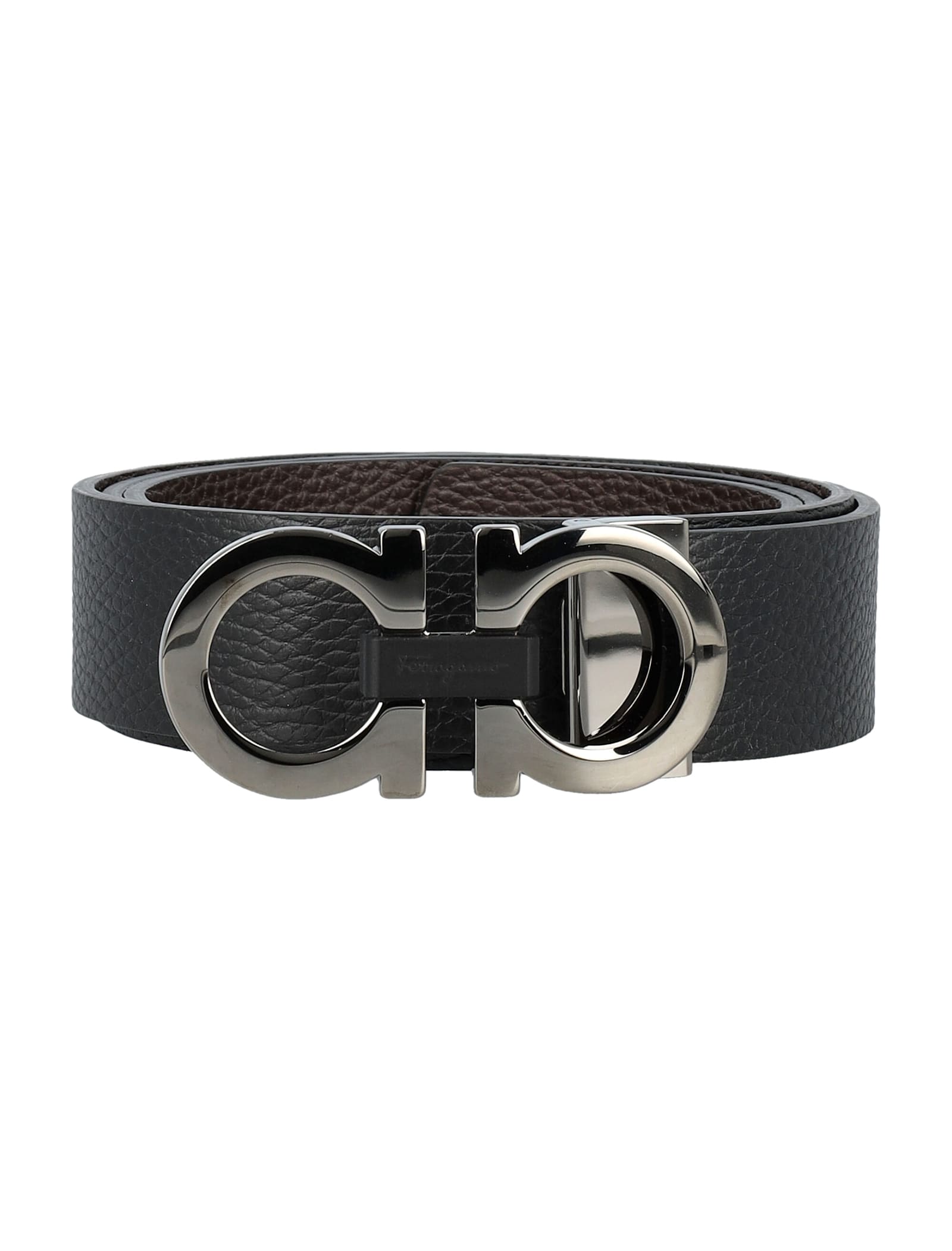 Ferragamo Reversible And Adjustable Gancini Belt In Black