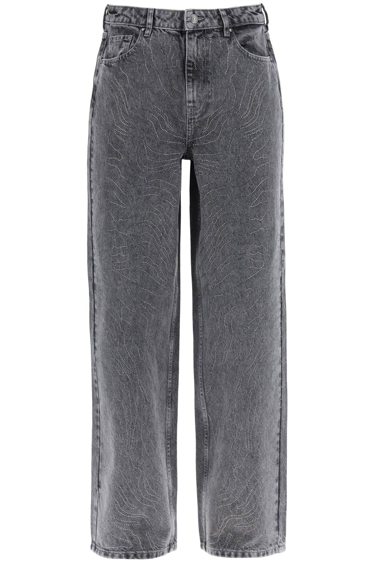 Shop Rotate Birger Christensen Wide Leg Jeans With Rhinest In Grey Denim (grey)