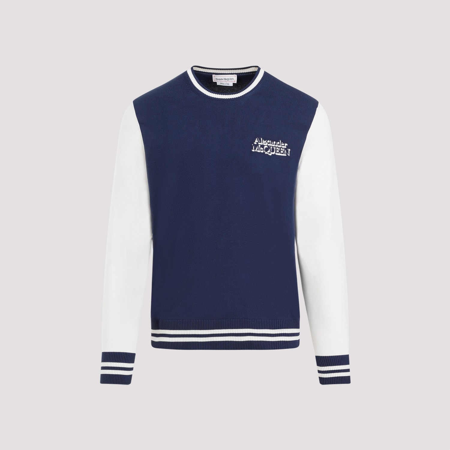 Shop Alexander Mcqueen Cotton Pullover In Midnight Blue Cream