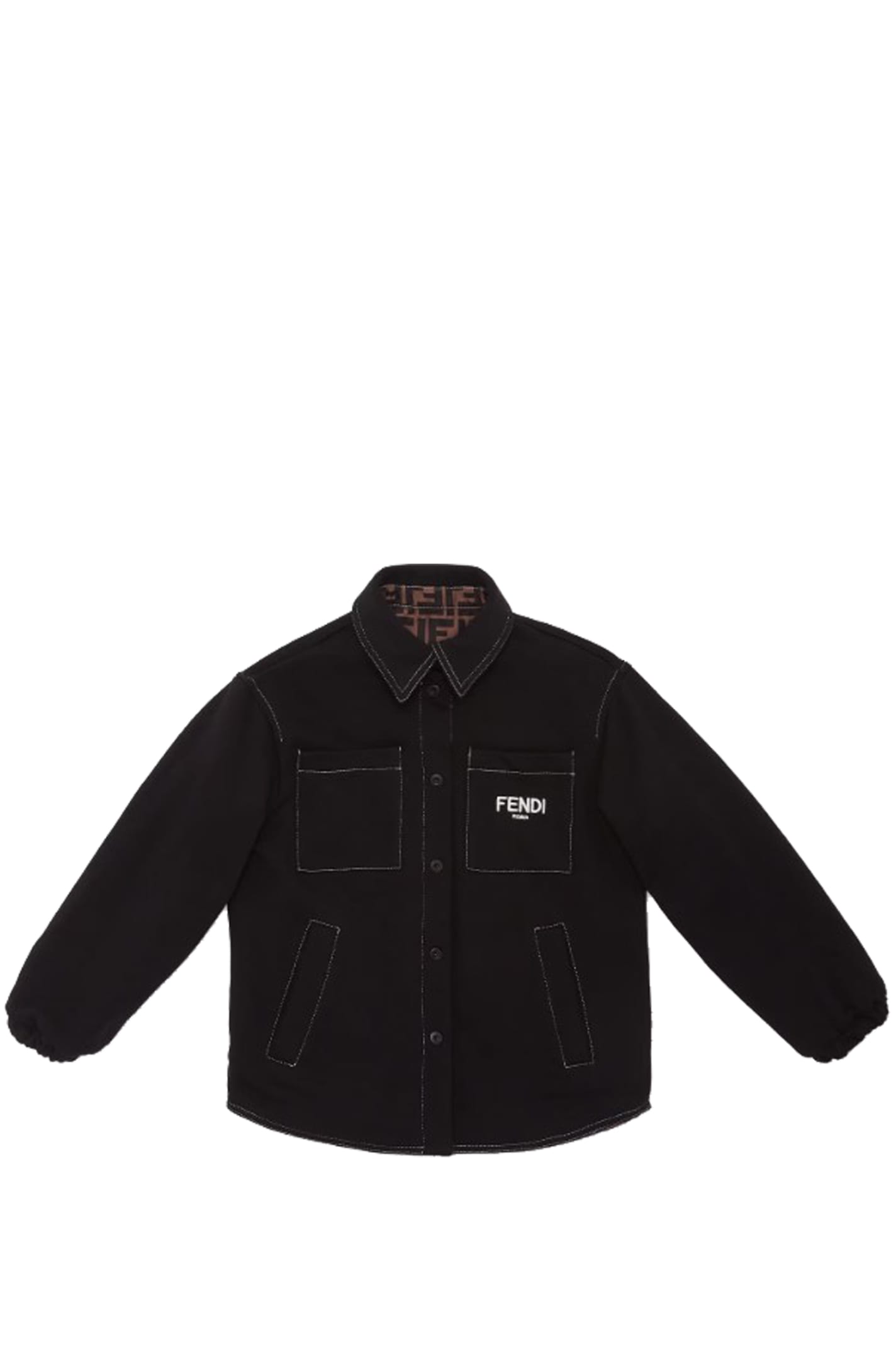 Shop Fendi Junior Shirt Jacket In Black Reversible Jersey In Back