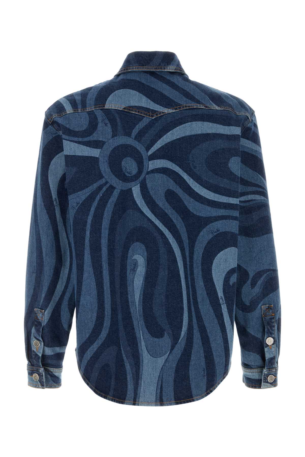 Shop Pucci Printed Stretch Denim Shirt In Blumedio