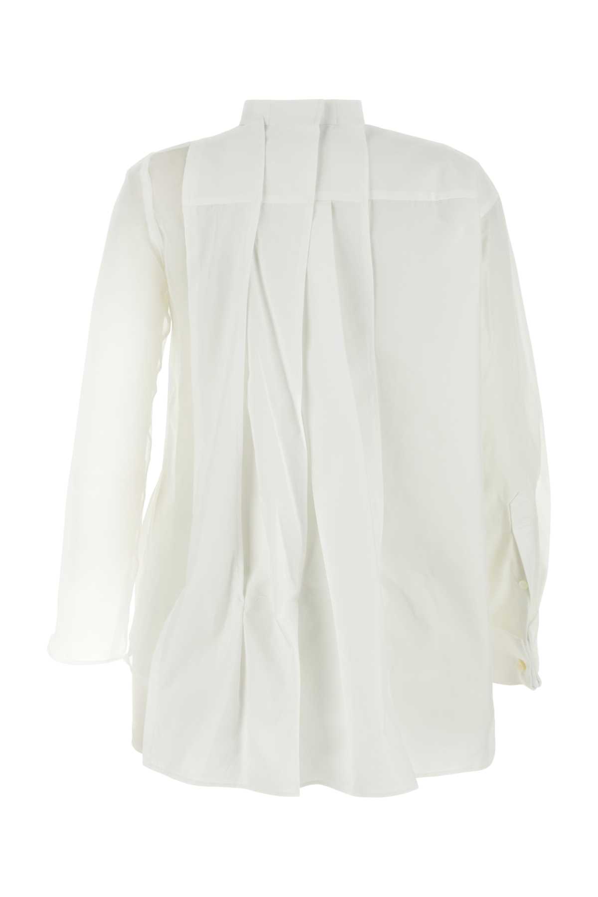 Shop Sacai White Polyester Blend Chiffon Mix Cotton Poplin Shirt In Offwhite