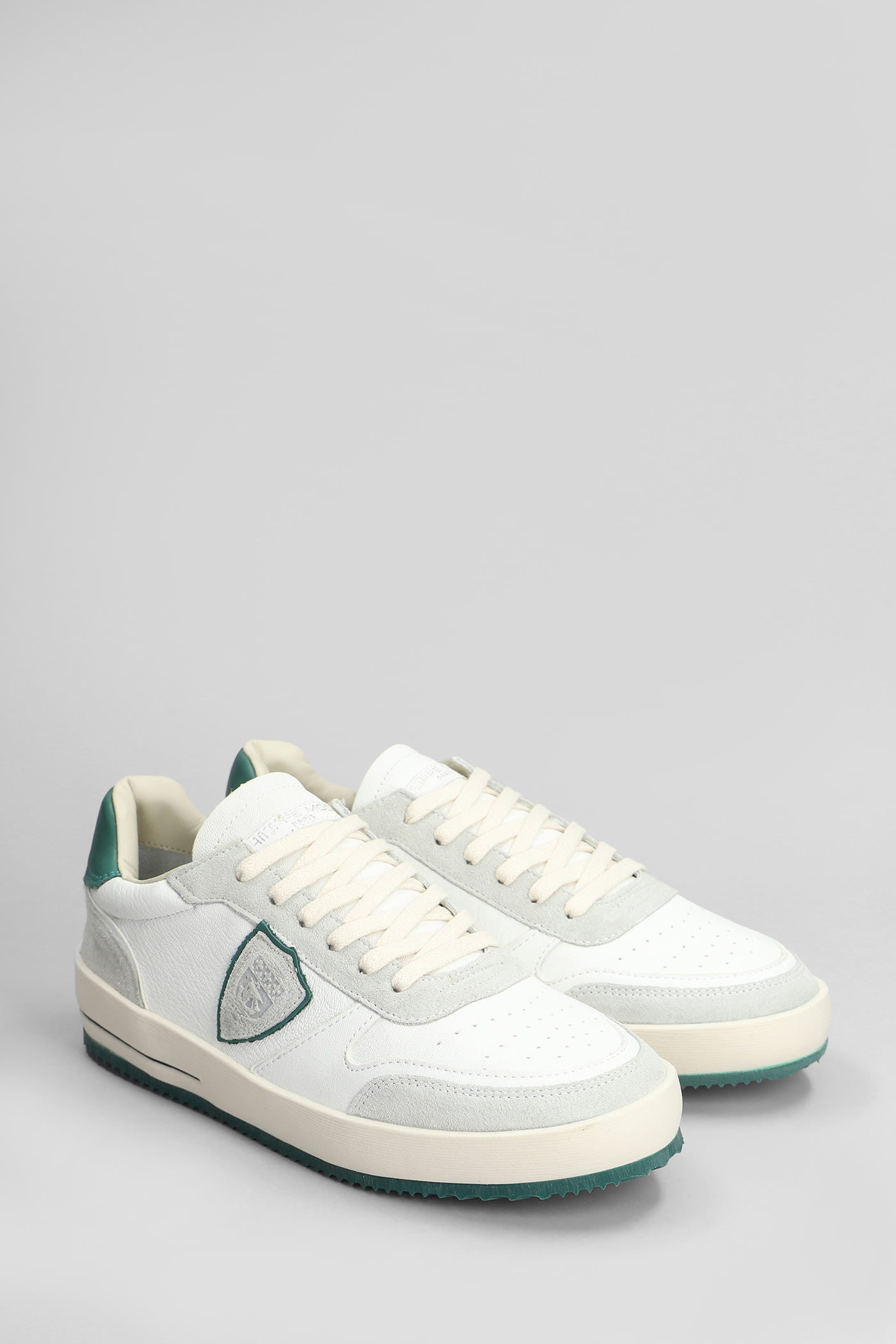 Shop Philippe Model Nice Low Sneakers In White Suede And Leather