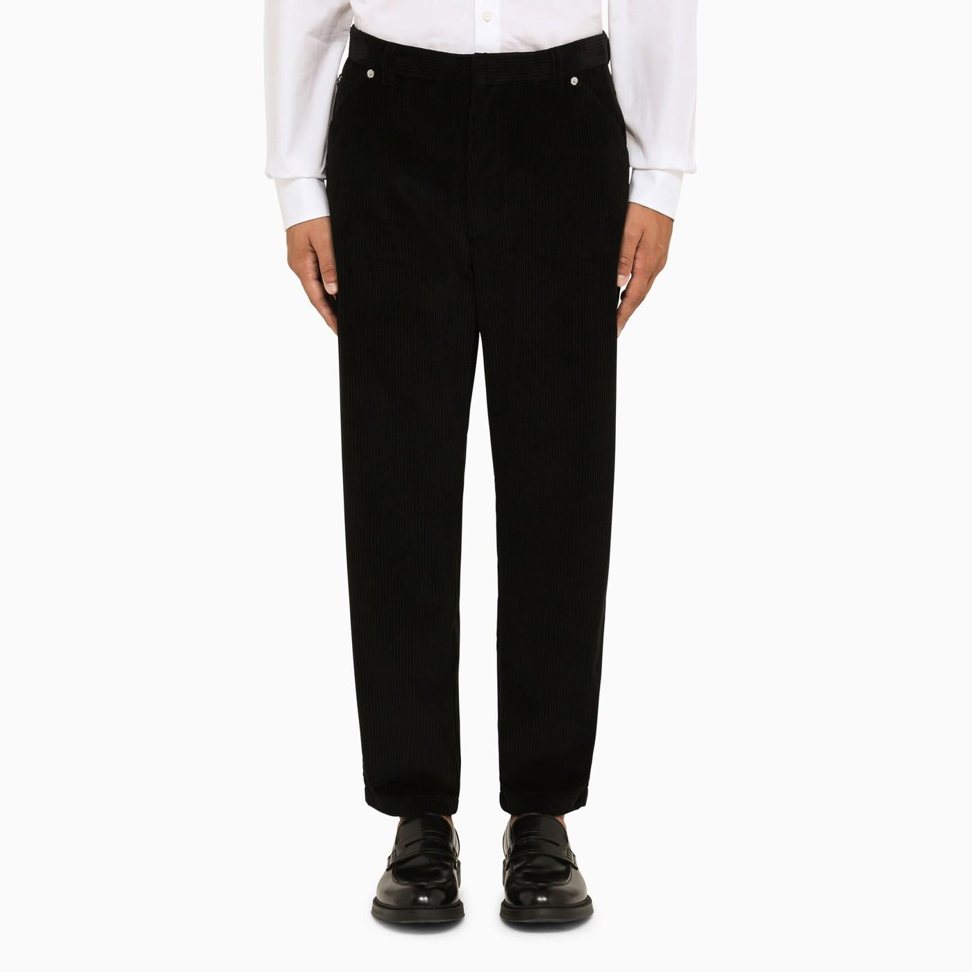 Shop Prada Black Cropped Cotton Trousers In Nero