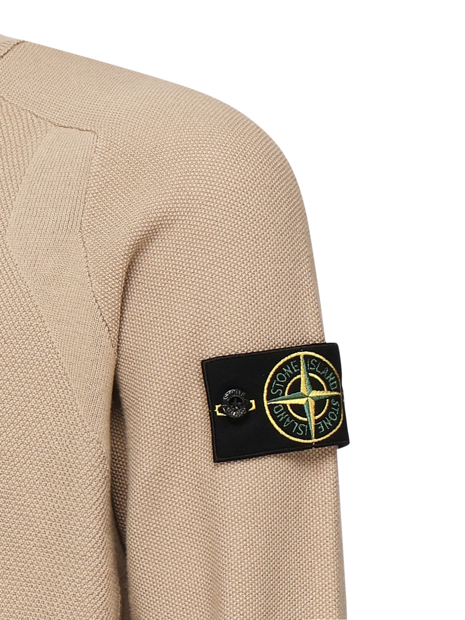 Stone Island Compass Patch Rib Virgin Wool Crewneck Sweater In Brown