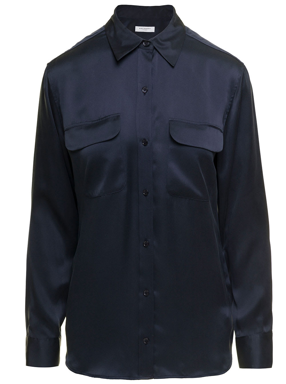 Shop Equipment Signature Navy Blue Long Sleeves Shirt In Silk Woman