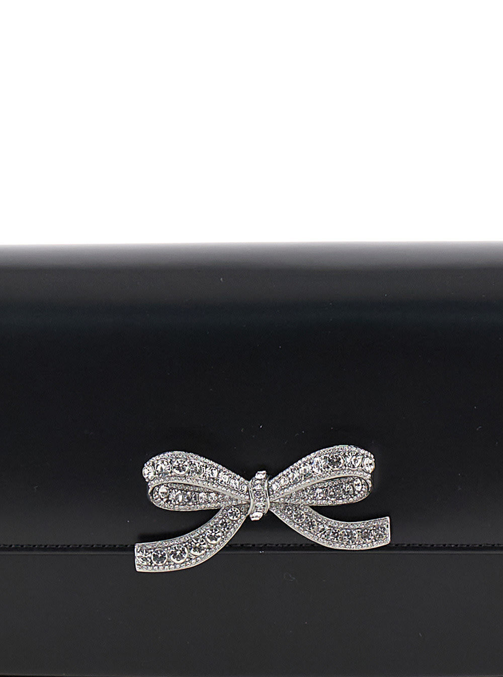 Shop Self-portrait Black Shoulder Bag With Crystal Bow Detail In Smooth Leather Woman