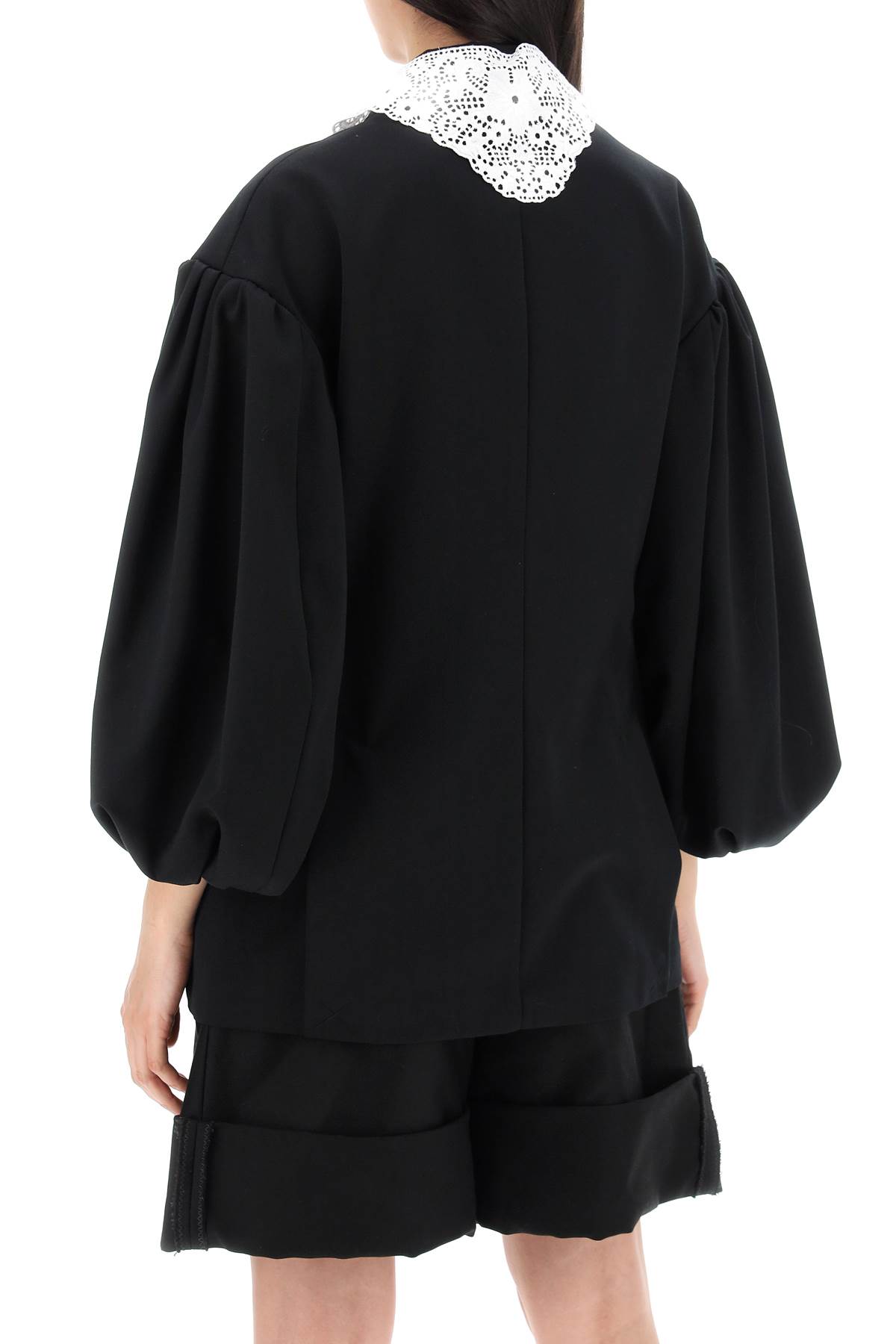 Shop Simone Rocha Oversized Blazer With Lace In Black White (black)