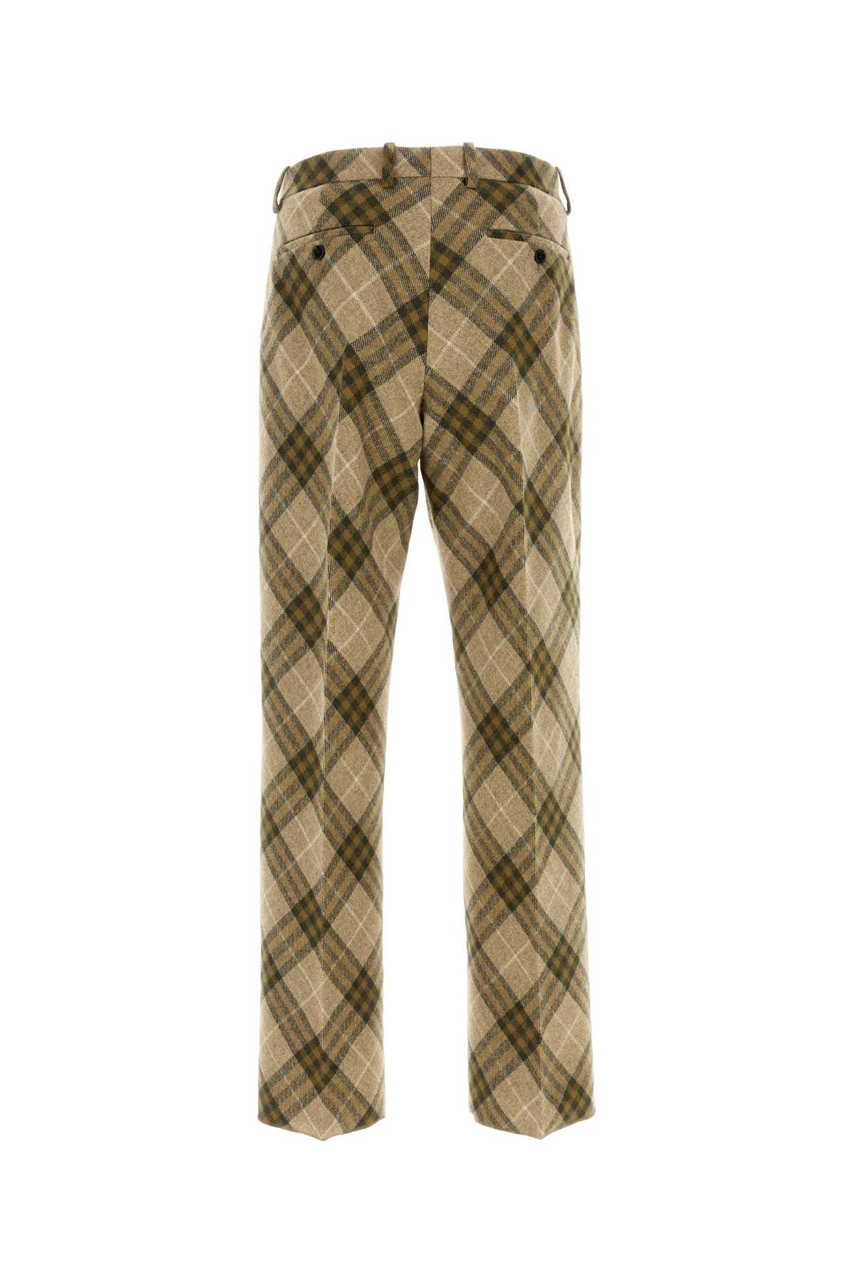 Shop Burberry Embroidered Wool Pant In Campipcheck