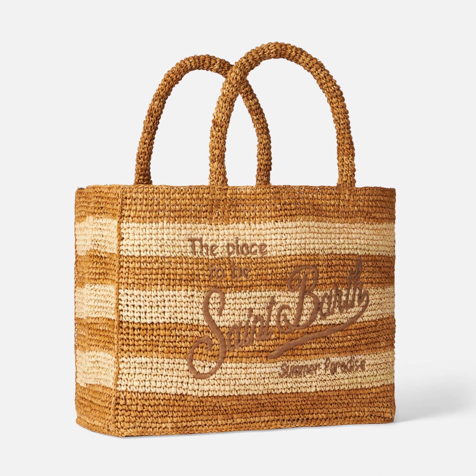Shop Mc2 Saint Barth Vanity Raffia Shoulder Bag With Saint Barth Embroidery In Brown