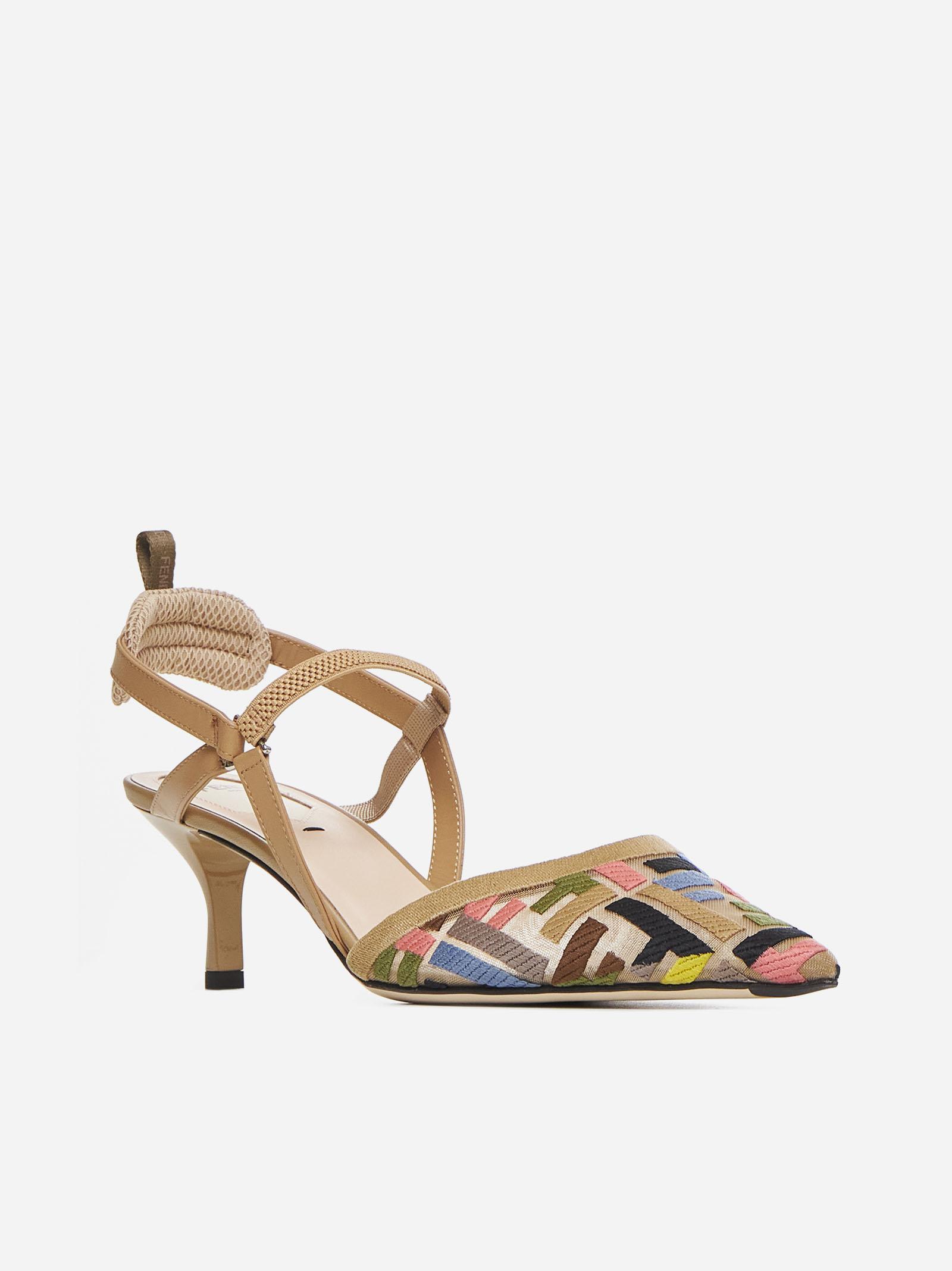 Shop Fendi Colibri Lite Ff Mesh Slingback Pumps In Multicolour