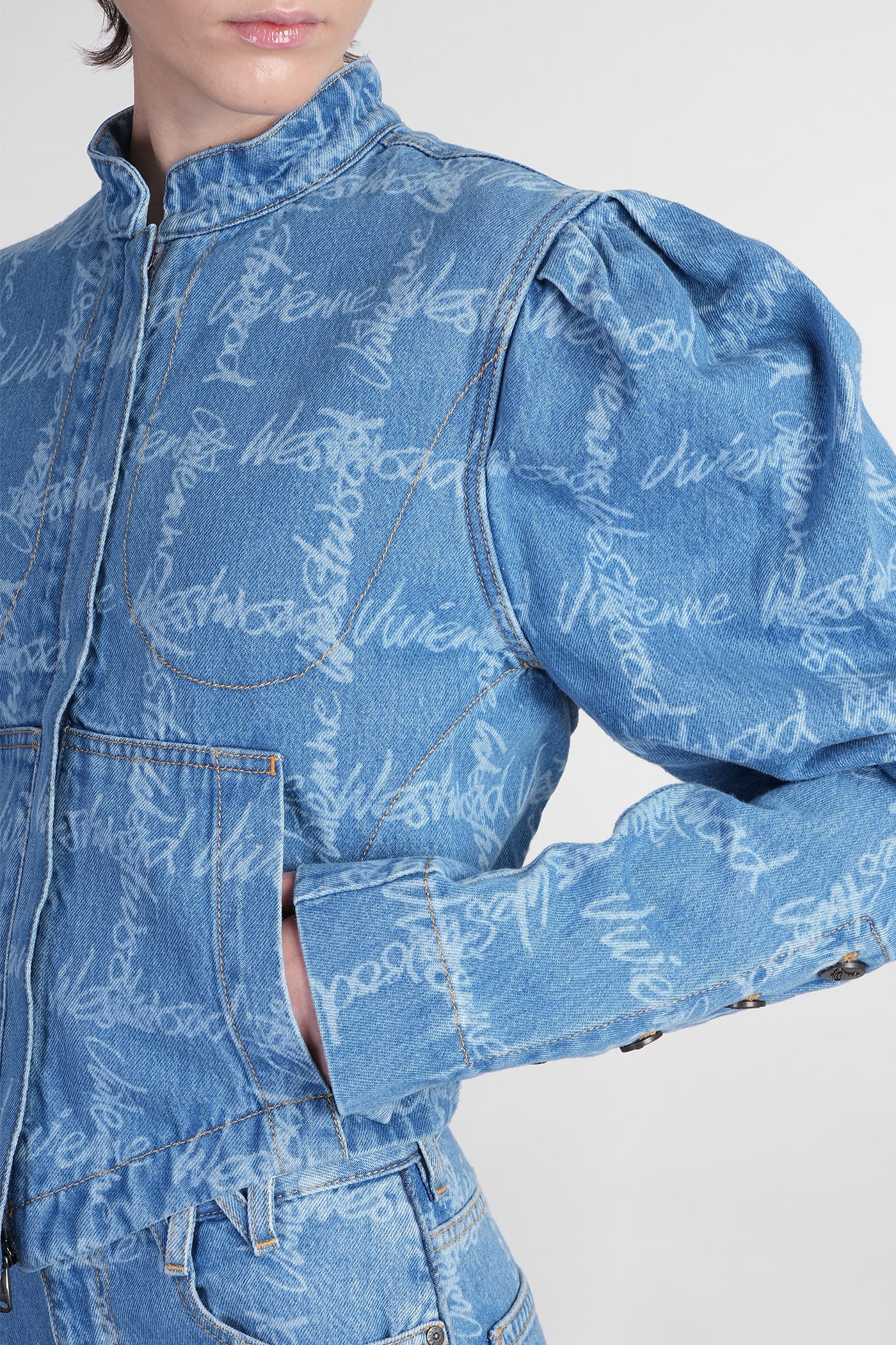 Vivienne Westwood Mens Grid/blue Filli Brand-print Relaxed-fit Denim Jacket In Blue