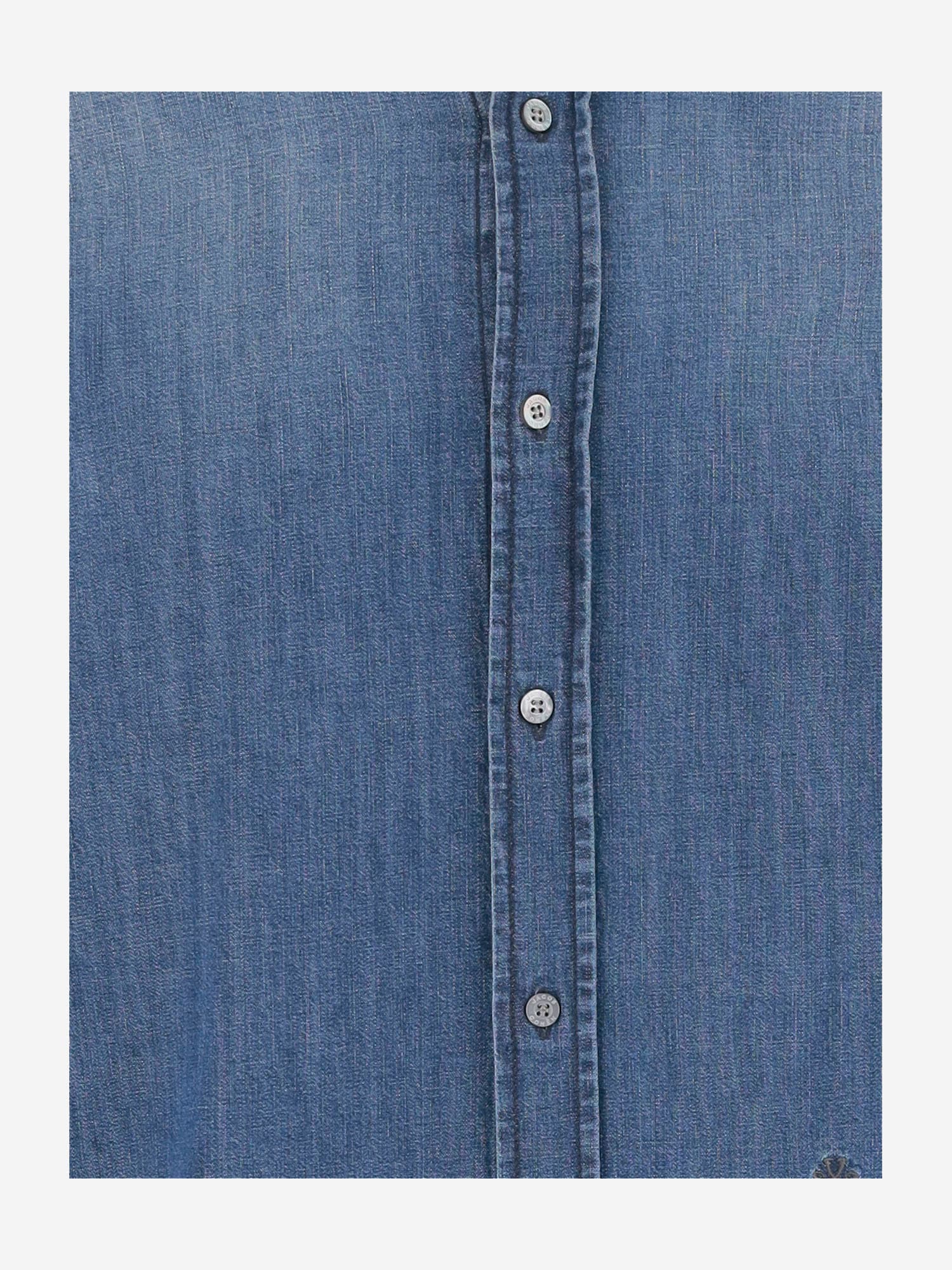 Jacob Cohen Cotton Denim Shirt With Classic Collar And Curved Hem In Blue