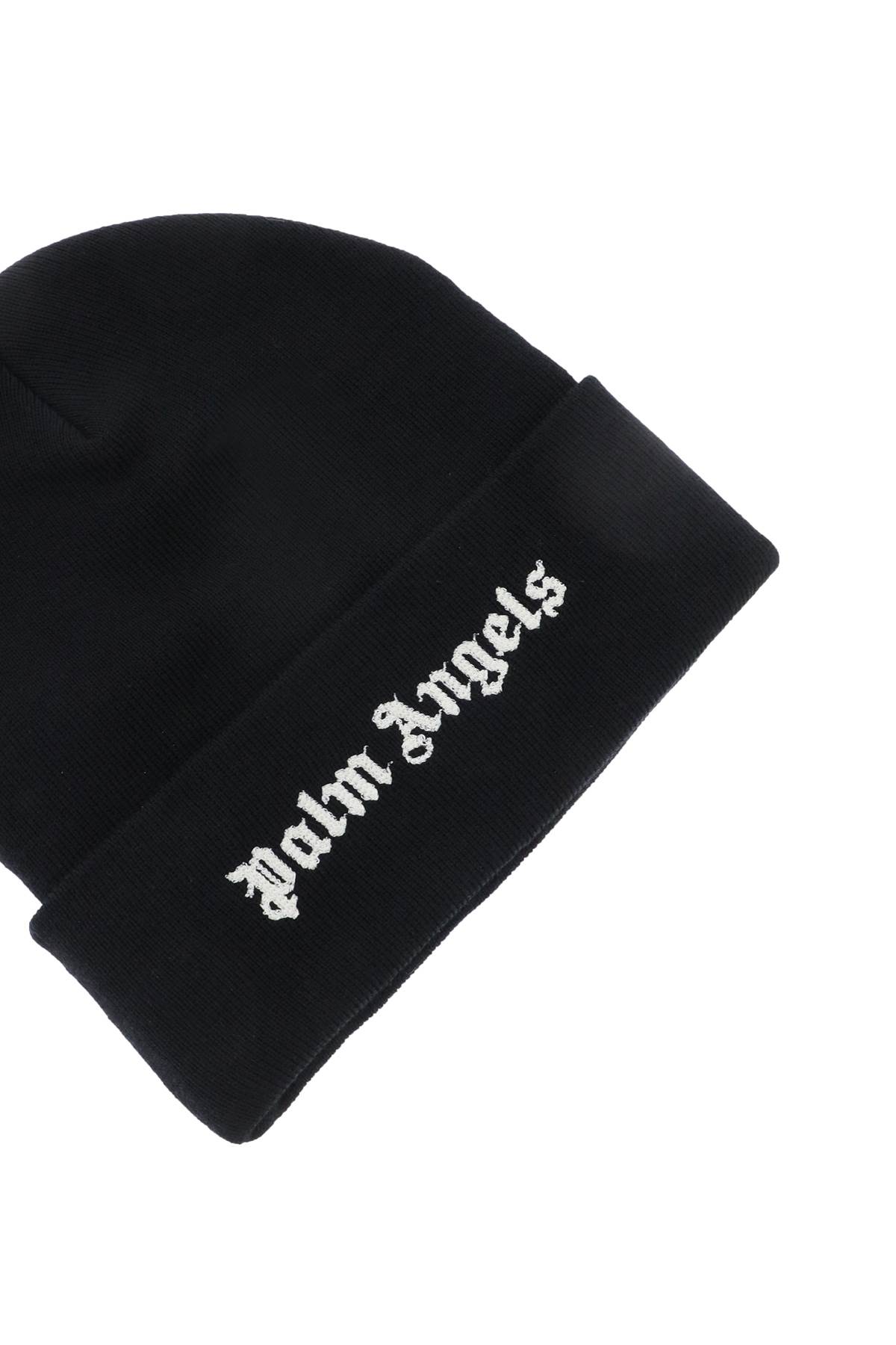 Shop Palm Angels Embroidered Logo Beanie Hat In Black White (black)