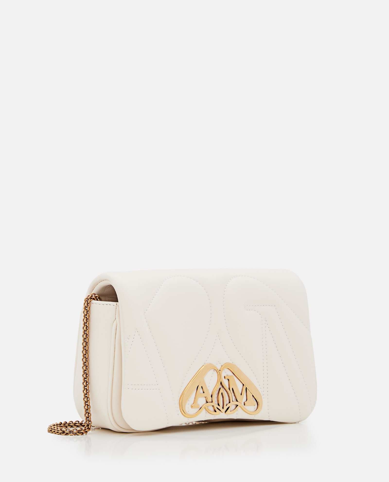 Alexander Mcqueen Mini Seal Leather Shoulder Bag In White