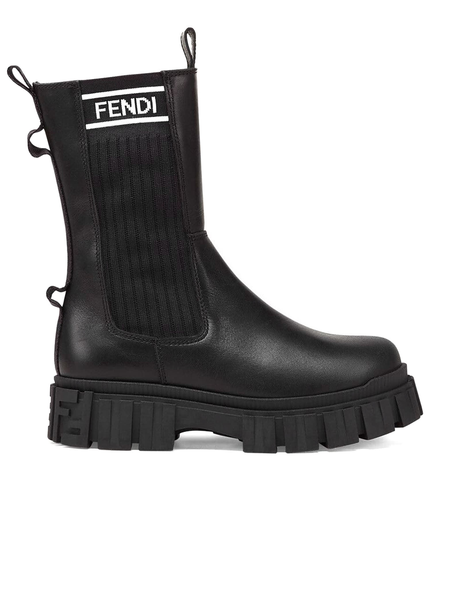 Fendi Black Leather Junior Biker Boots