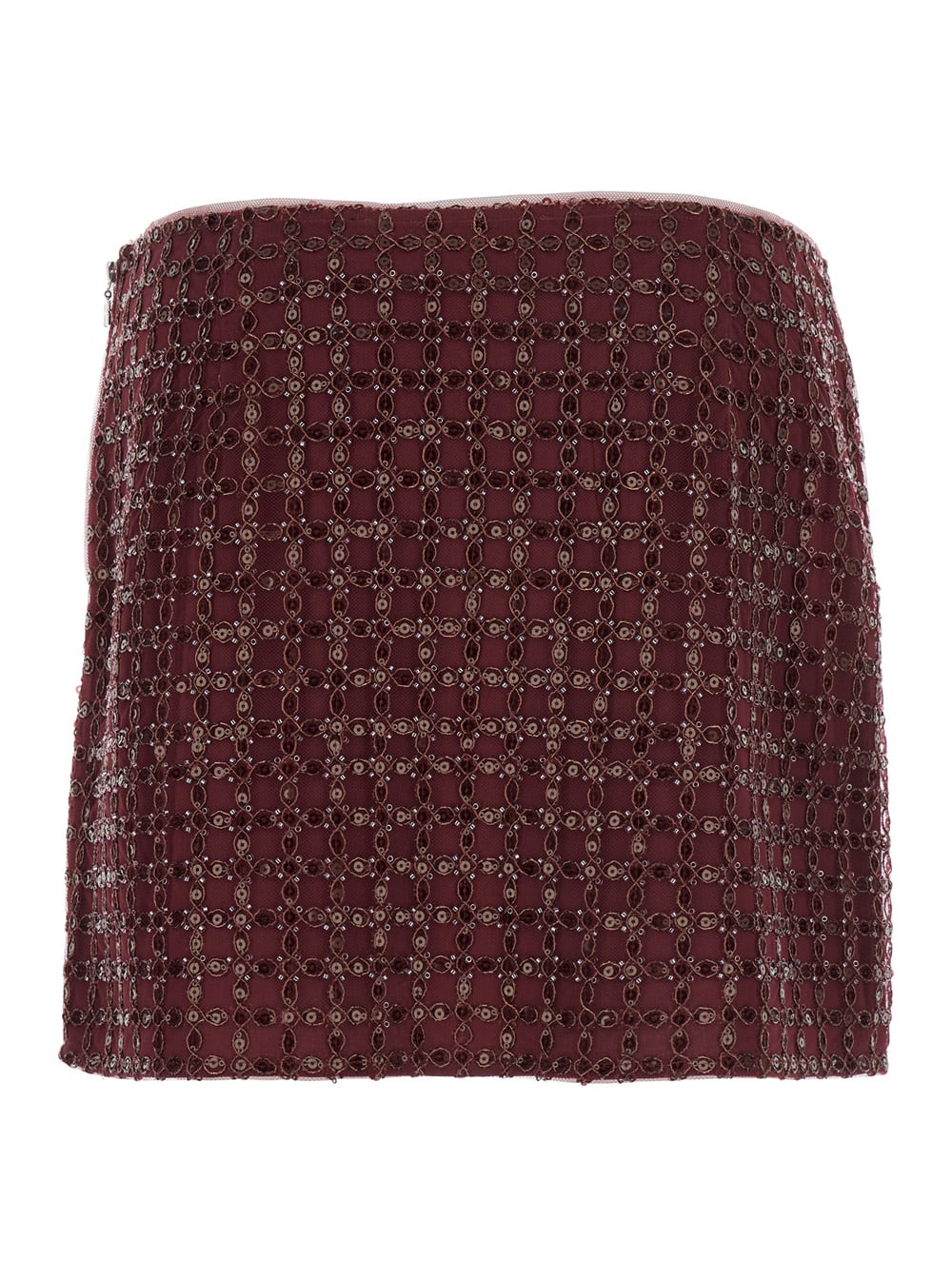 Rotate Birger Christensen Mesh Midi Skirt With Floral Bead Embroidery In Red