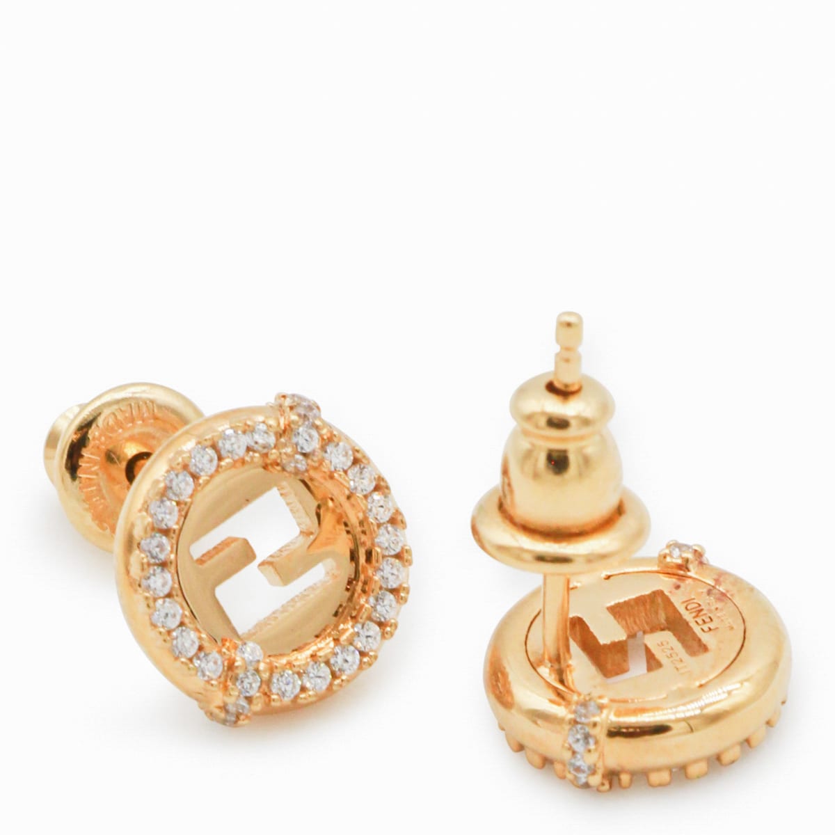 Fendi Gold Tone Metal Earrings In Brown