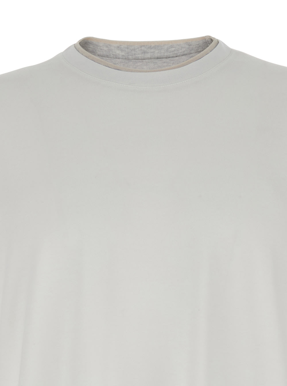 Eleventy White Crewneck T-shirt With Layered Collar In White