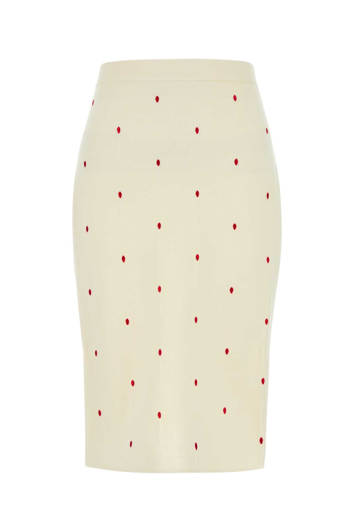Bottega Veneta Womens Matches Embroidered Fine-knit Cotton-blend Midi Skirt Chalk-vernis In Chalkvernis