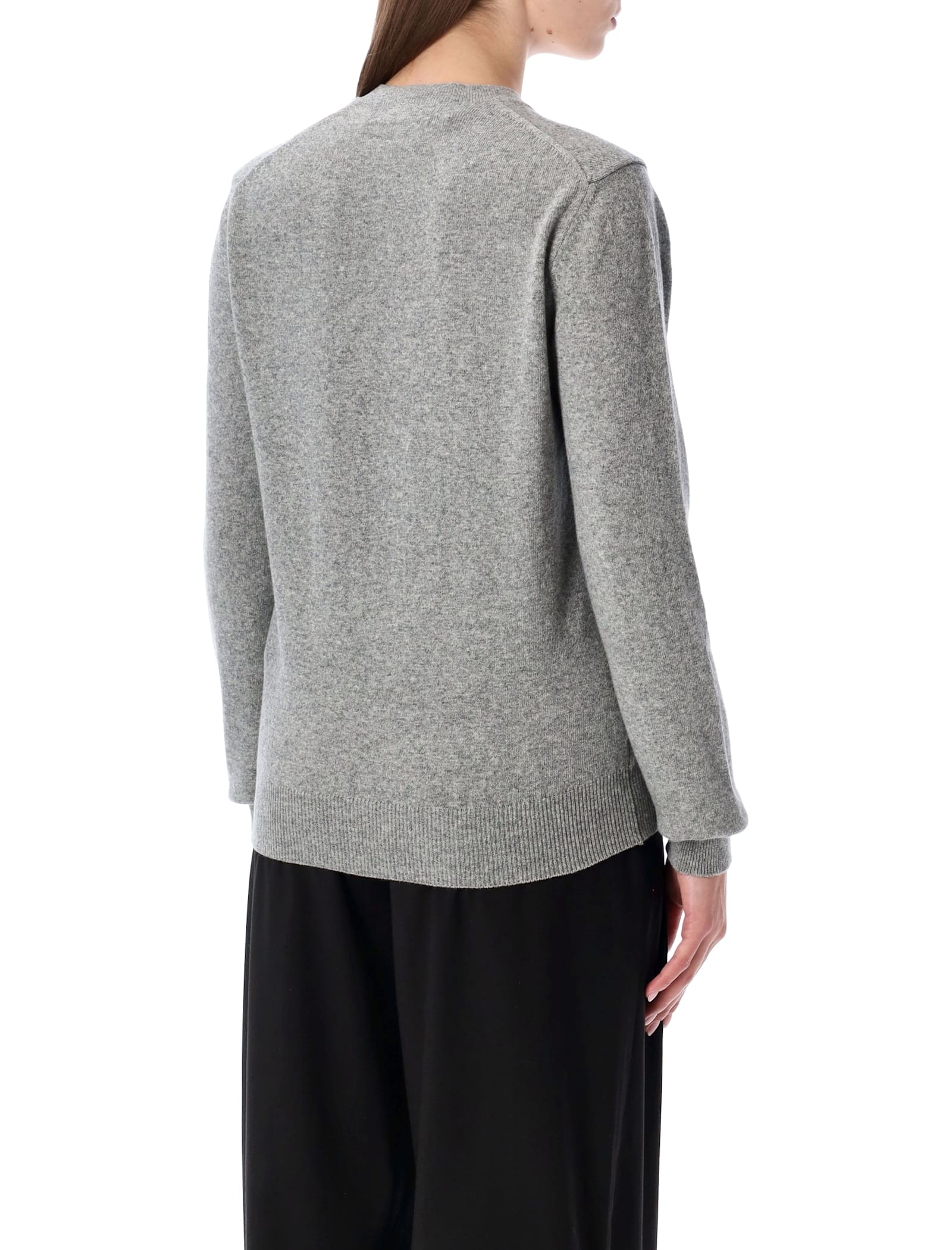 Comme Des Garçons Play Cardigan Round Collar Crystal Heart Blac In Gray