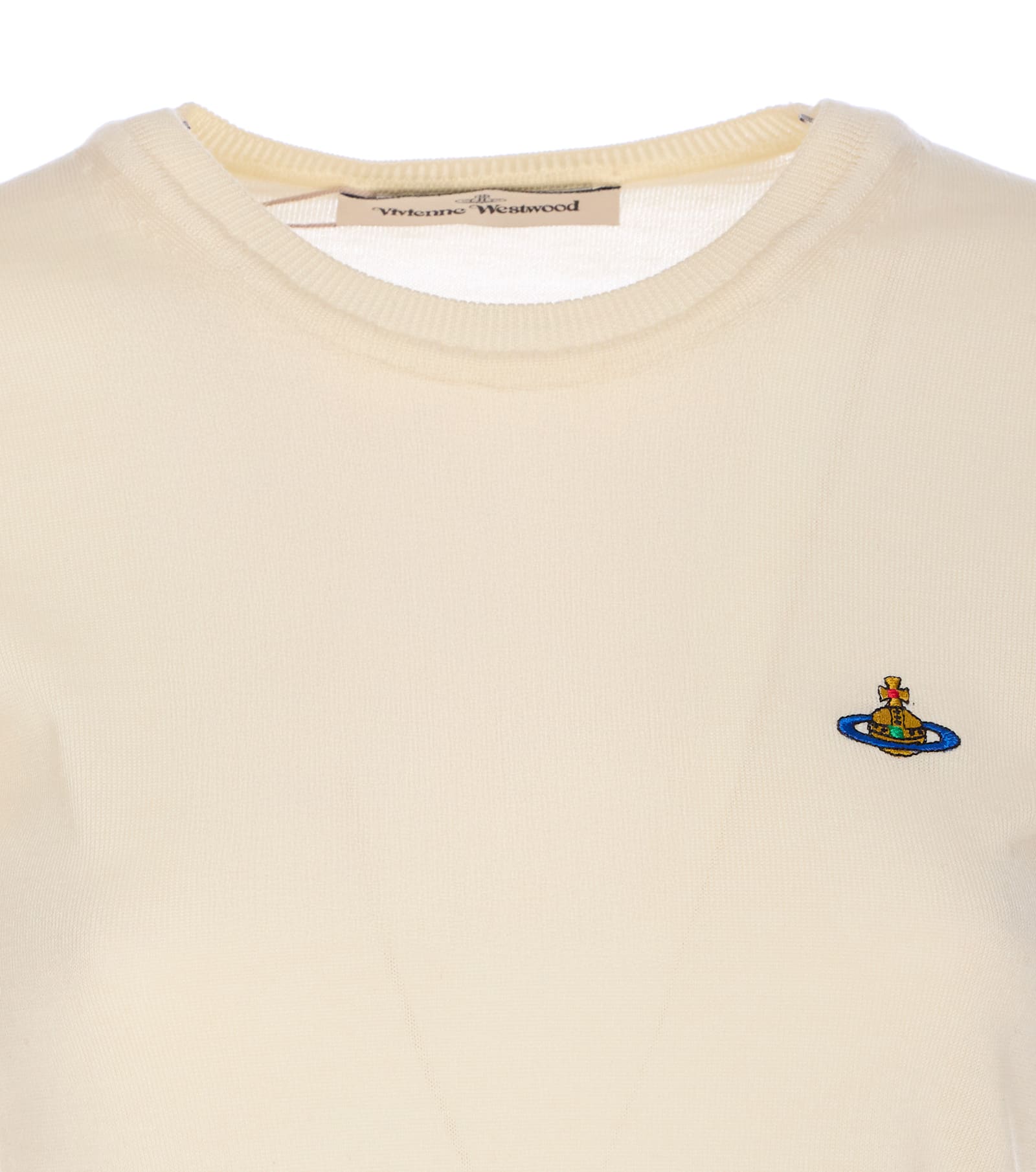 Vivienne Westwood Ribbed Hem Crewneck Top With Short Sleeves In White