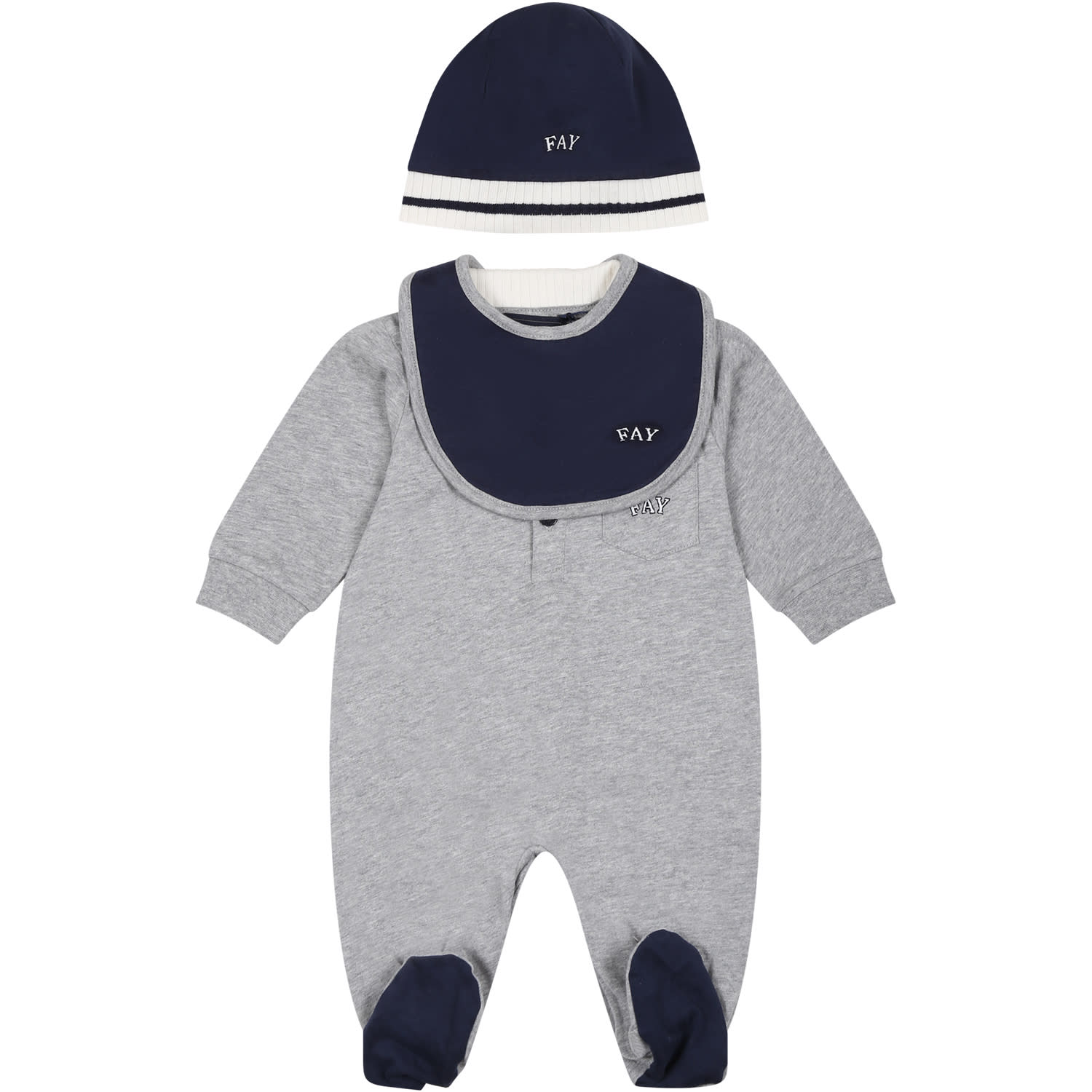 Fay Grey Set For Baby Boy With Logo