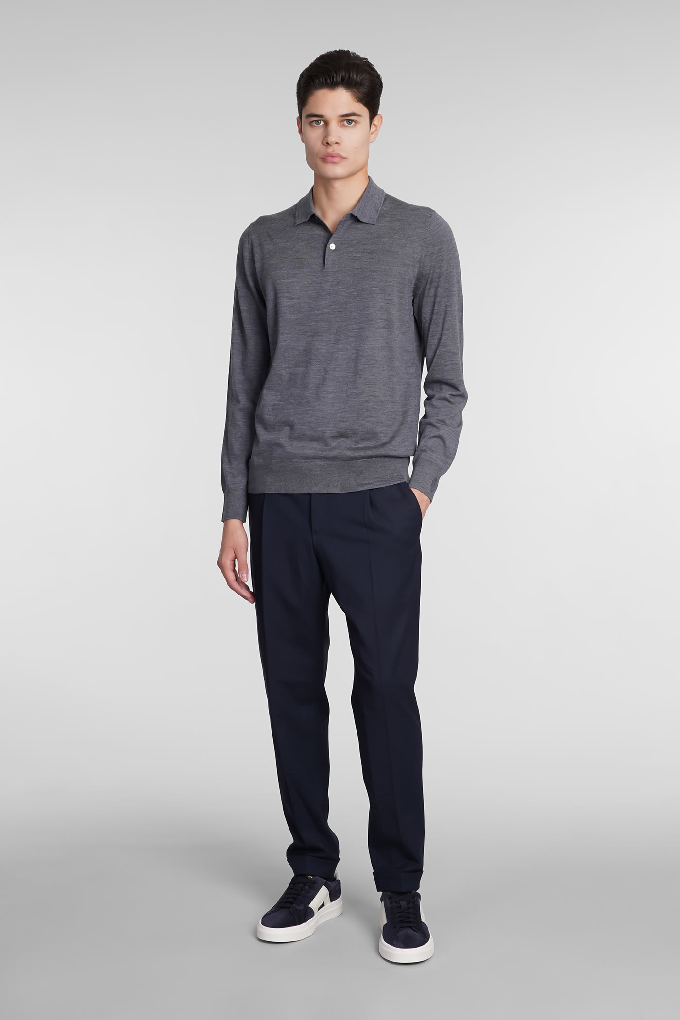 Shop Ballantyne Polo In Grey Wool