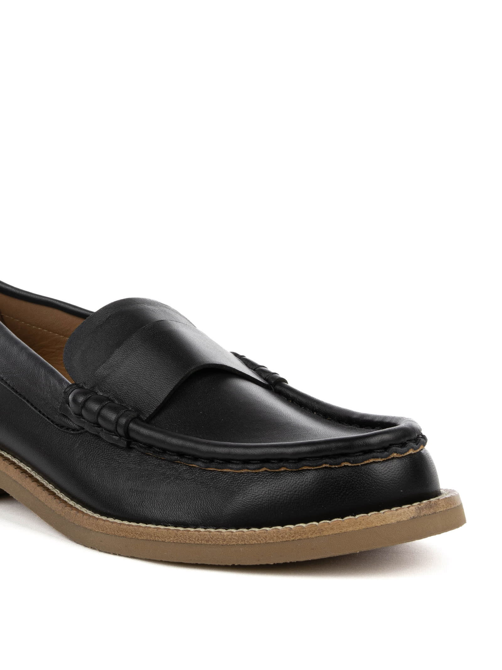 PEDRO GARCIA BLACK LEATHER MOCCASIN WITH CONTRASTING SOLE 