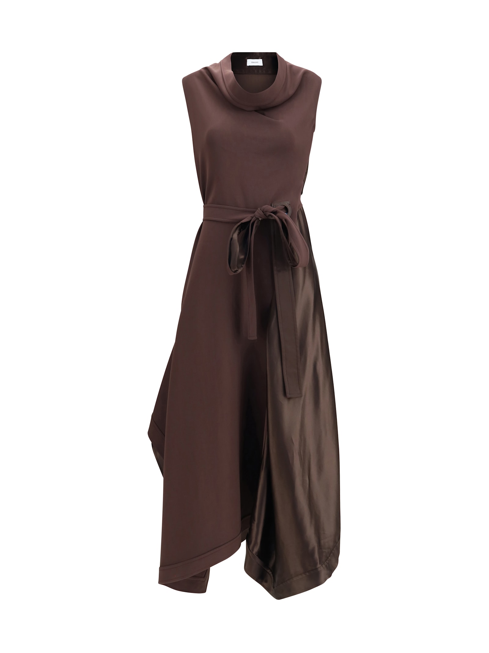 Ferragamo Asymmetric Dress Crafted From Stretch Viscose Cady In Brown