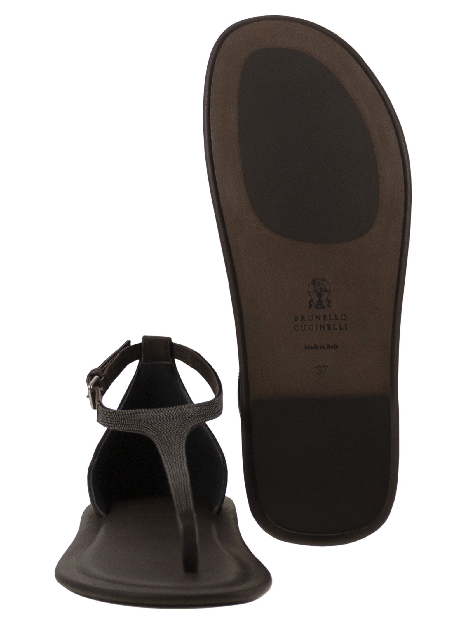 Brunello Cucinelli Brown Sandals With Adjustable Buckle Closure And Monil Detail In Brown