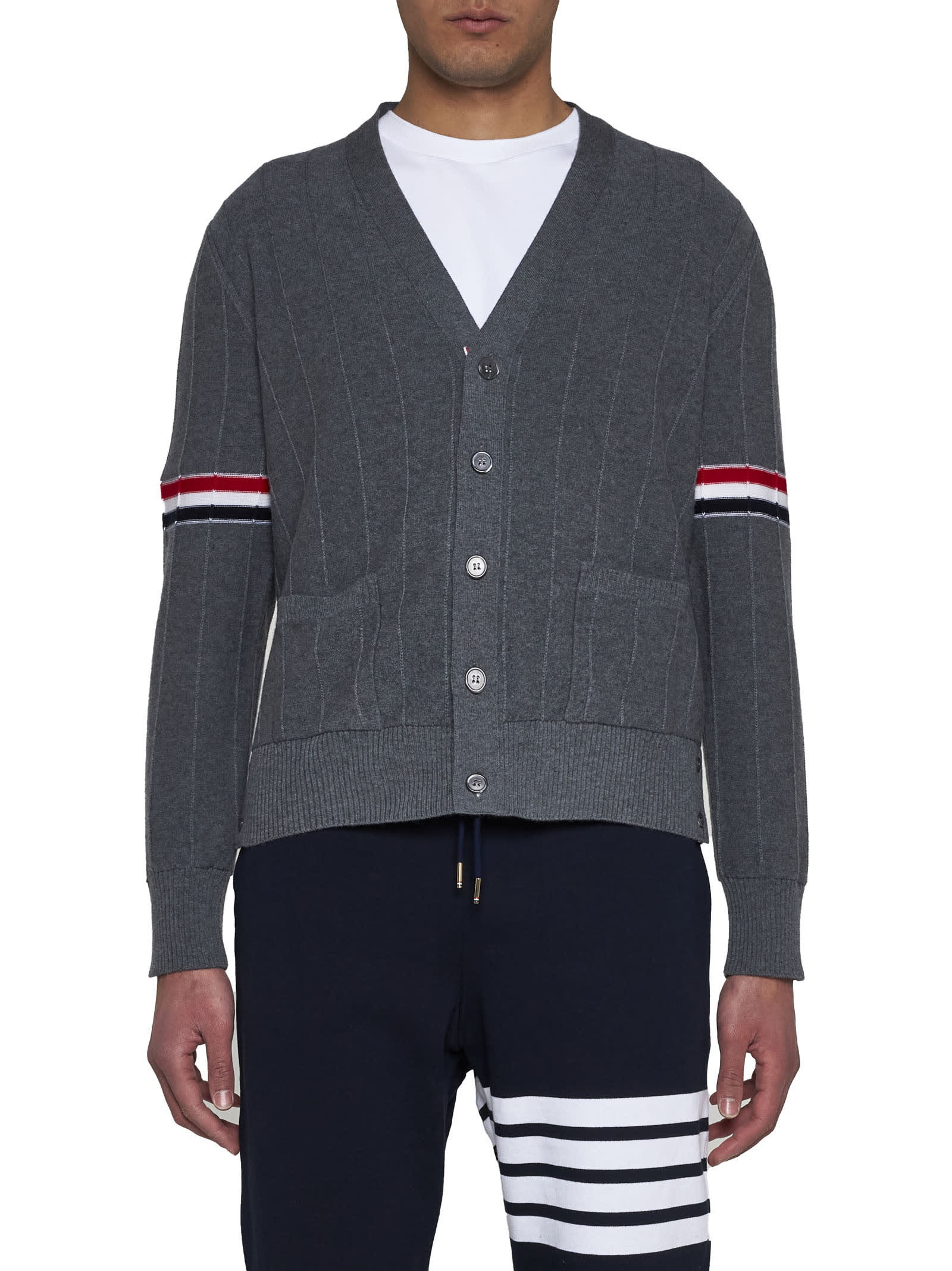 Shop Thom Browne Cardigan In Med Grey