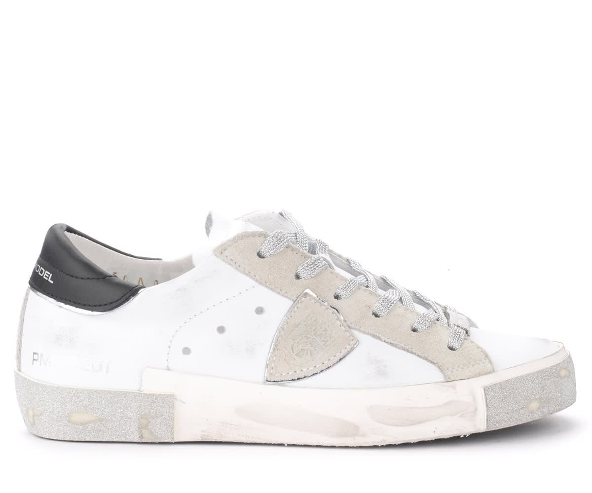 Philippe Model Paris X Sneaker In White Suede And Leather With Silver Details