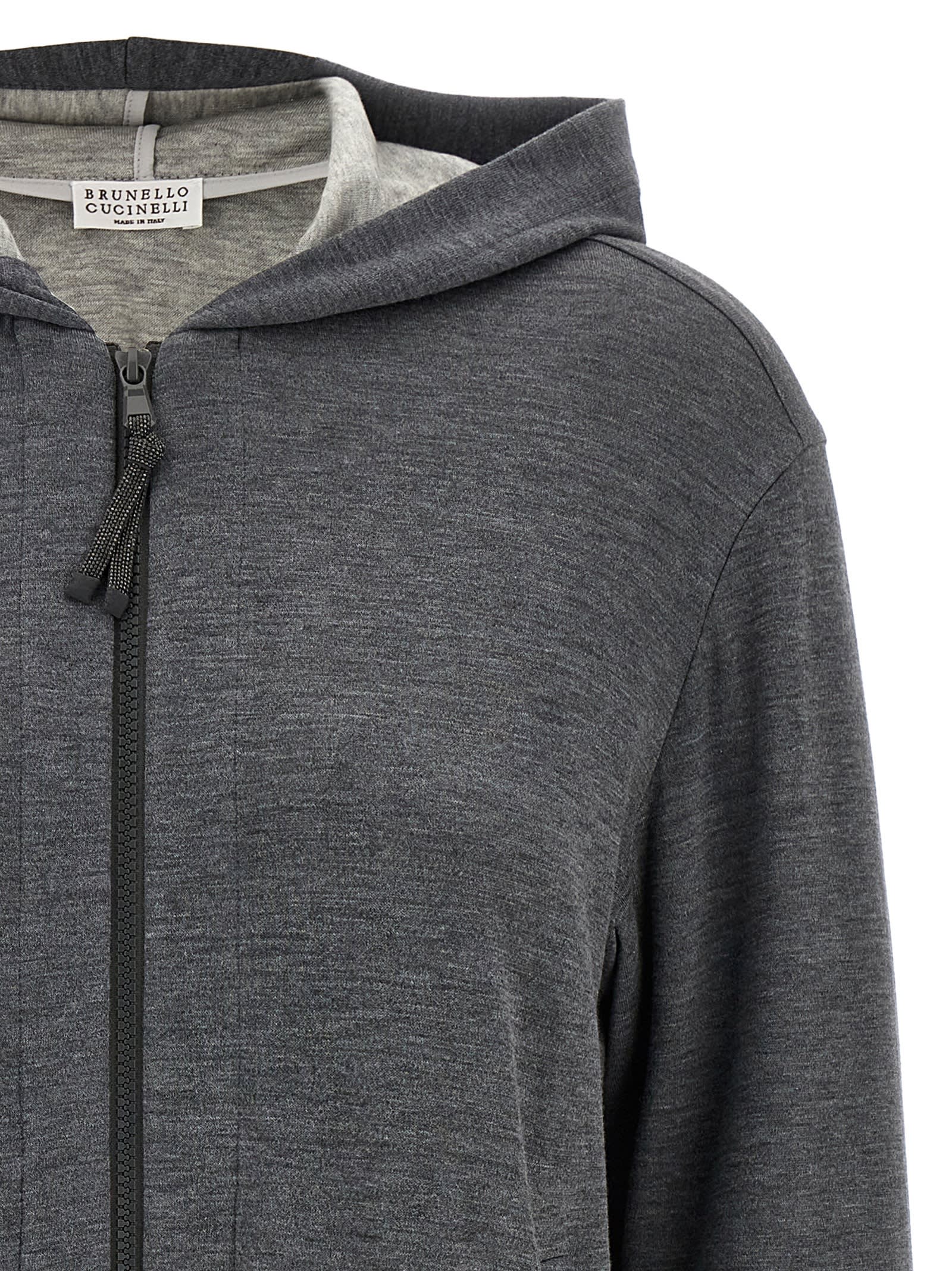 Brunello Cucinelli Precious Zipper Pull Sweatshirt Gray In Gray