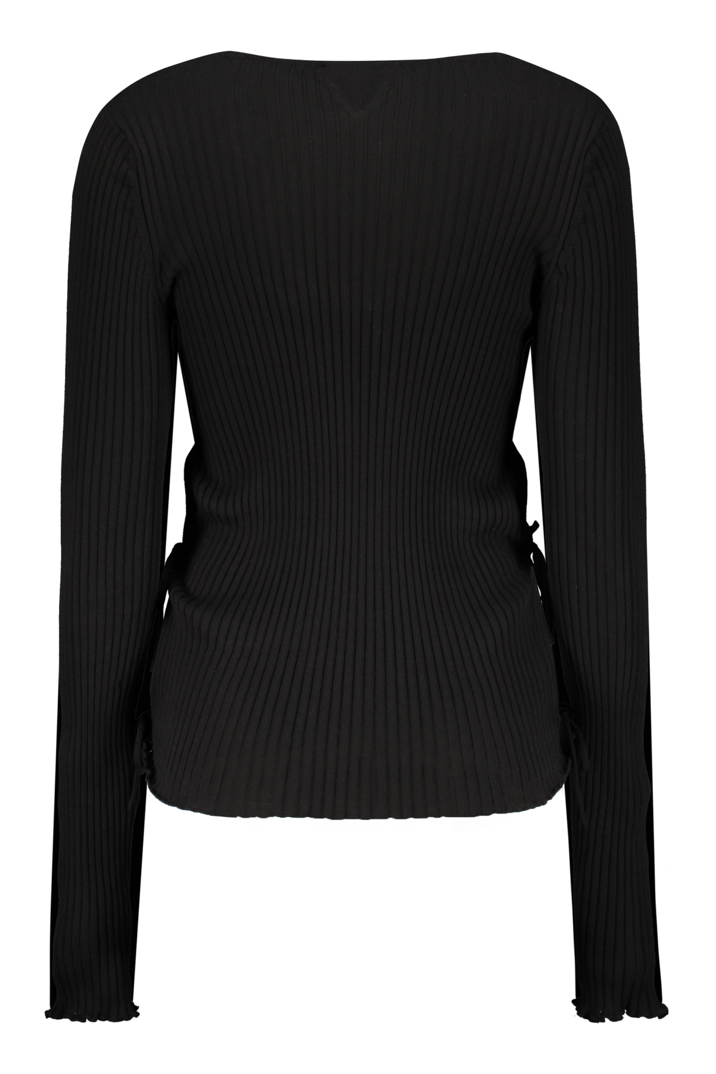 Shop Bottega Veneta Cotton V-neck Sweater In Black