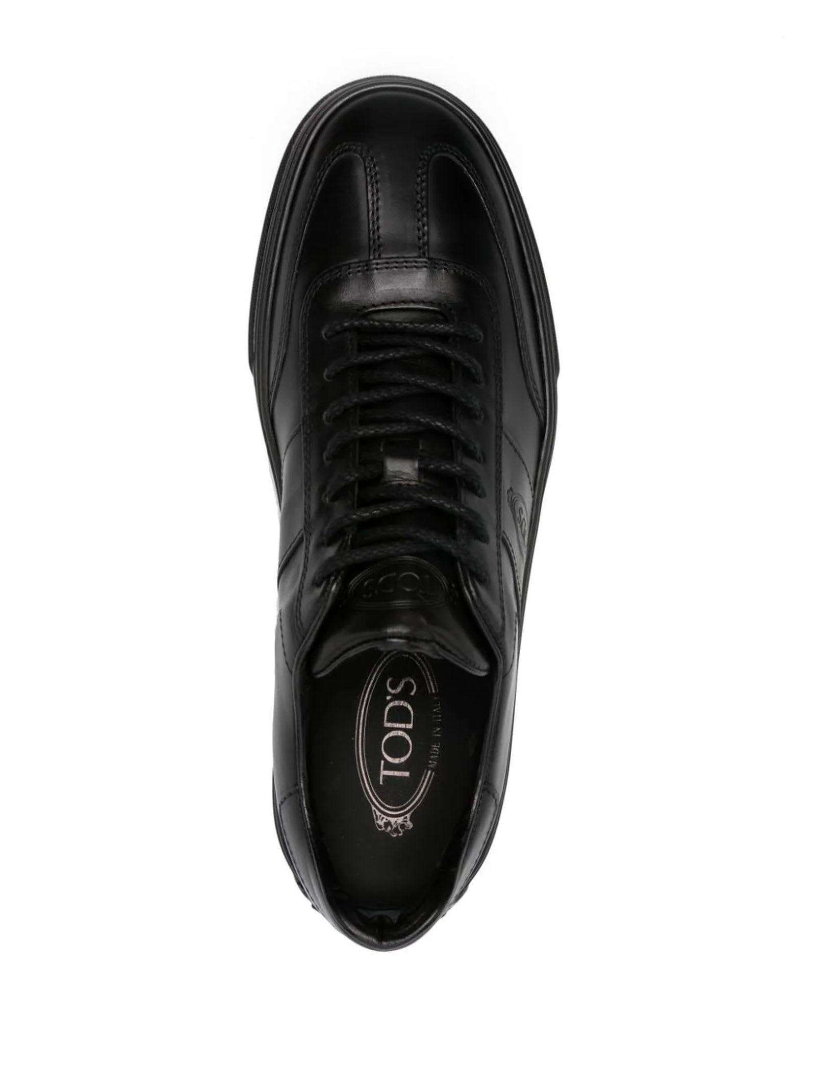 Shop Tod's Black Calf Leather Sneakers