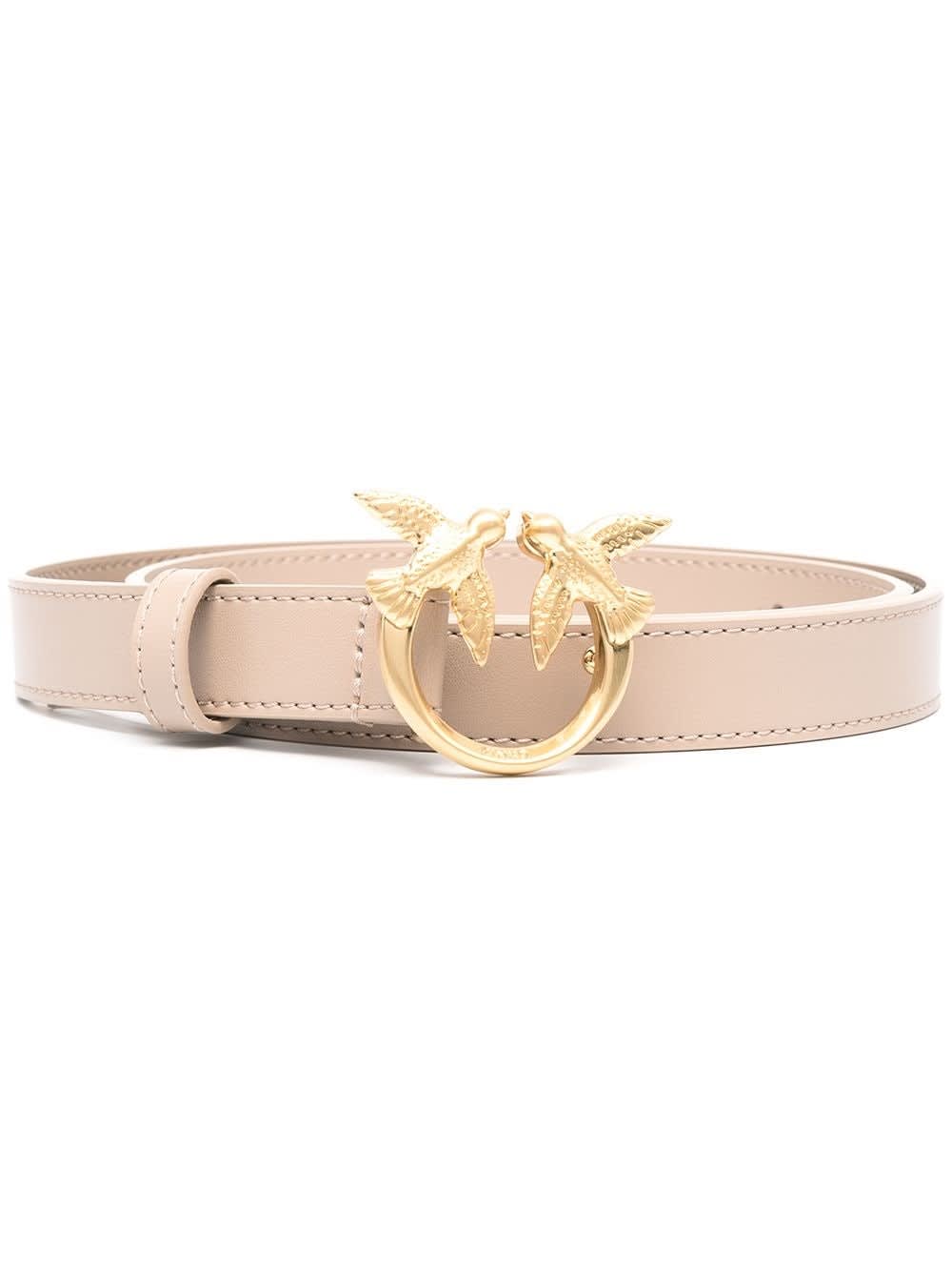 Pinko Love Berry Belt In Beige Leather With Logoed Buckle